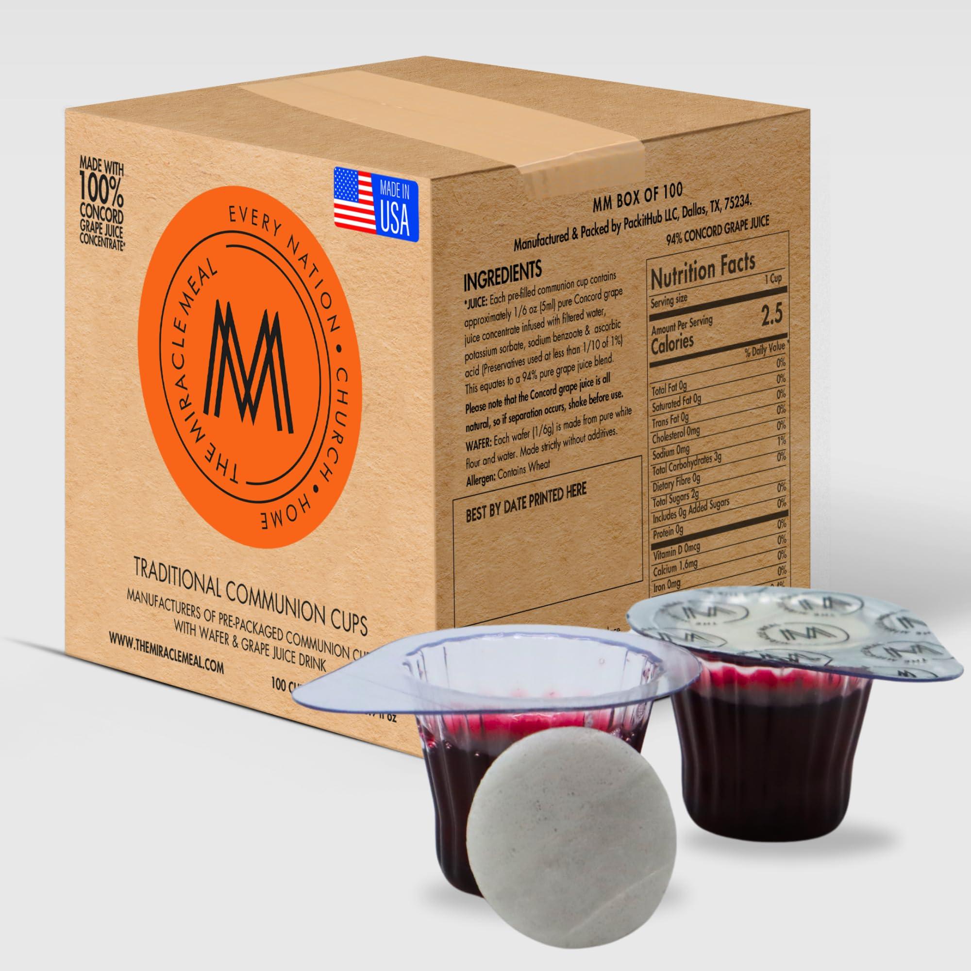 The Miracle Meal The Miracle Meal Pre-filled Communion Cups and Wafer Set - Box of 100 - Made with Concord Grape Juice & Wafer-Made in the USA