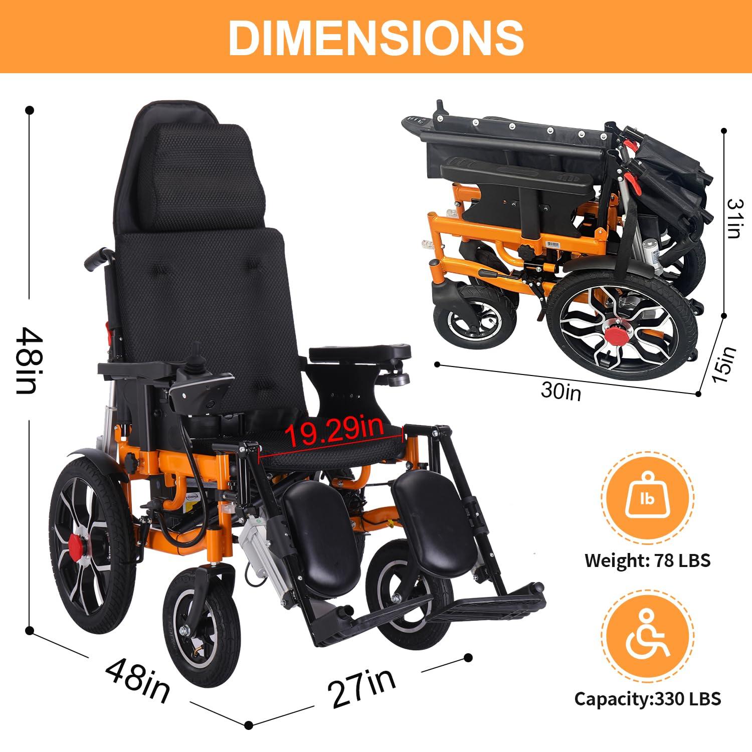 LKATOR Lightweight Electric Wheelchairs for Adults,Reclining Electric Wheelchair,20 Miles All Terrain Power Wheelchair,Foldable Intelligent Motorized Wheelchair for Seniors,Remote Control Mobility Aids