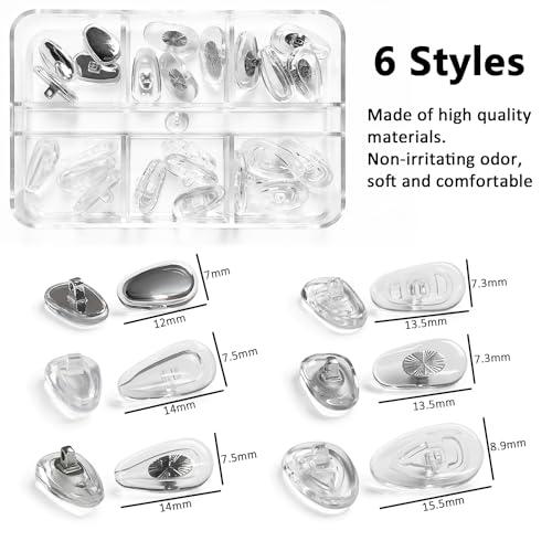 PTSLKHN PTSLKHN Screw-in Eyeglass Nose Pads, Glasses Nose Pads Replacement Kit, 12 Pairs of Soft Silicone Nose Pads for Eye Glasses, Sunglasses and Presbyopes