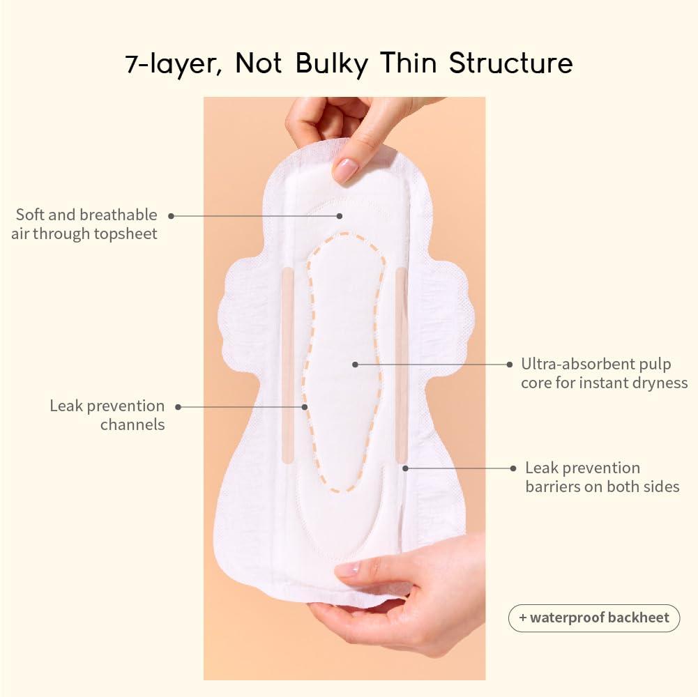 H.A.C PLUS Hyye Ultra Thin Sanitary Pads with Wings, High Absorbency, Air flow Cotton Soft Touch Cover, Unscented, Made in Korea (Large, 14 Count)