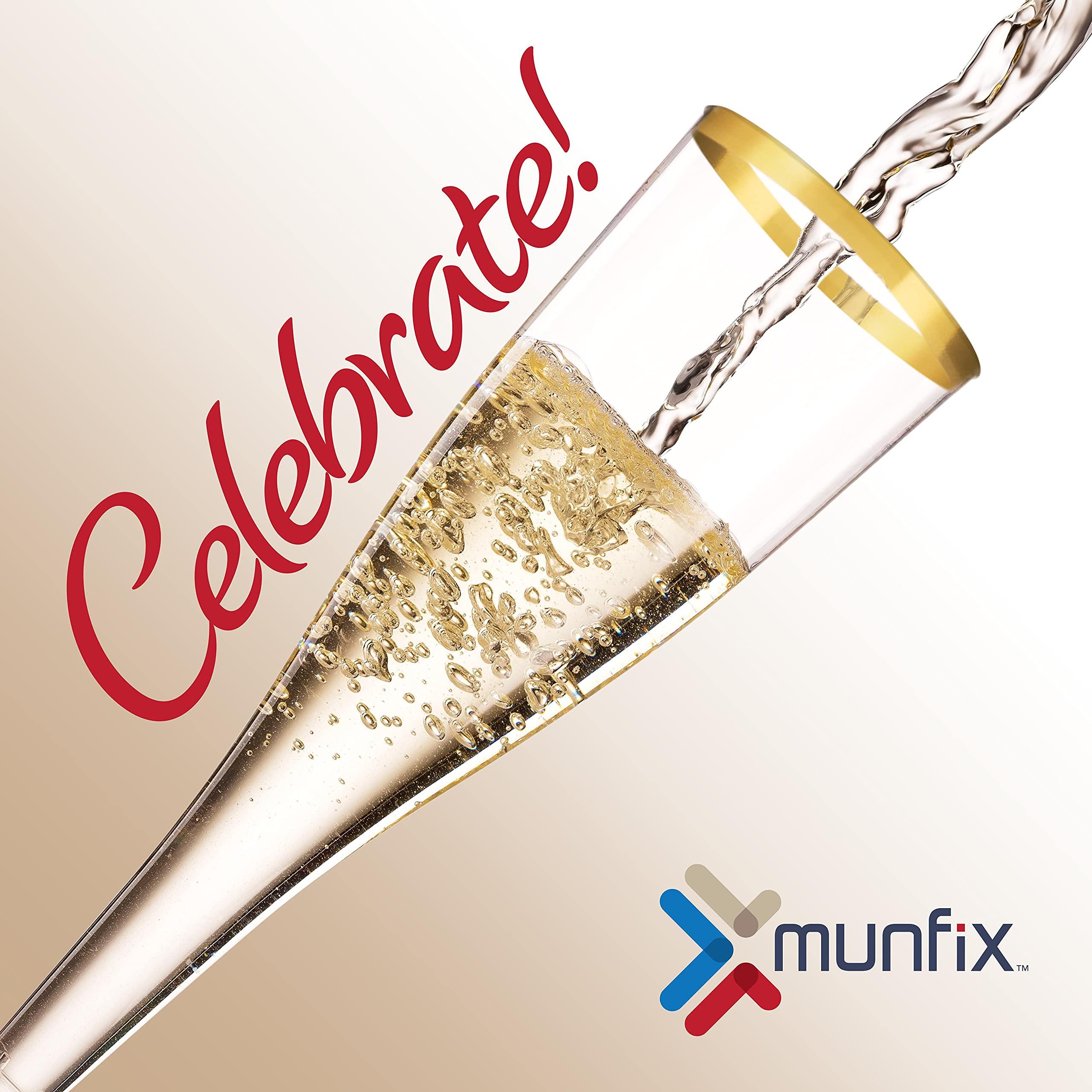 Munfix Munfix 100 Pack Gold Plastic Champagne Flutes, 5 Oz Clear Plastic Toasting Glasses Fancy Disposable Wedding Party Cocktail Cups with Gold Rim
