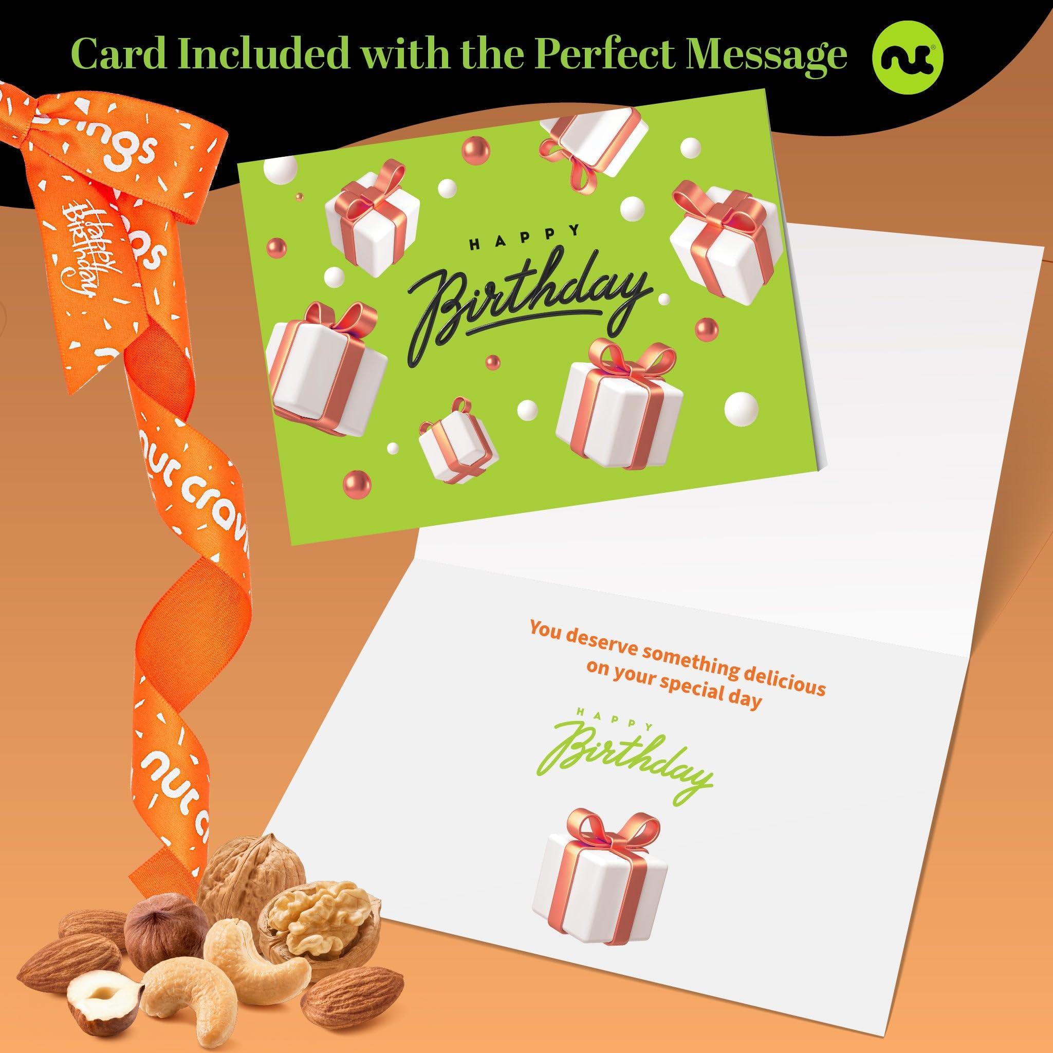 Nut Cravings NUT CRAVINGS Gourmet Collection - Happy Birthday Nuts Gift Basket with HB Ribbon in Reusable Wooden Tray (12 Assortments) Food Platter, Bday Care Package Variety, Healthy Kosher