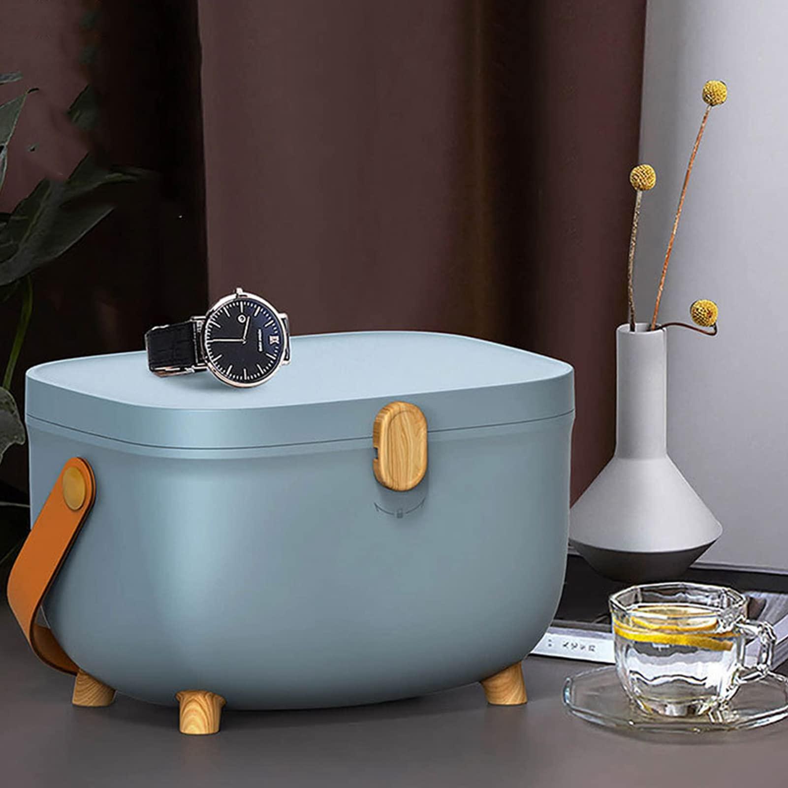 Generic Medicine Storage Box, Double Layers Medicine Organizer Box with 360 Rotation Lock Plastic Medicine Box Organizer Storage with Handle First Aid Kit Box(Blue)