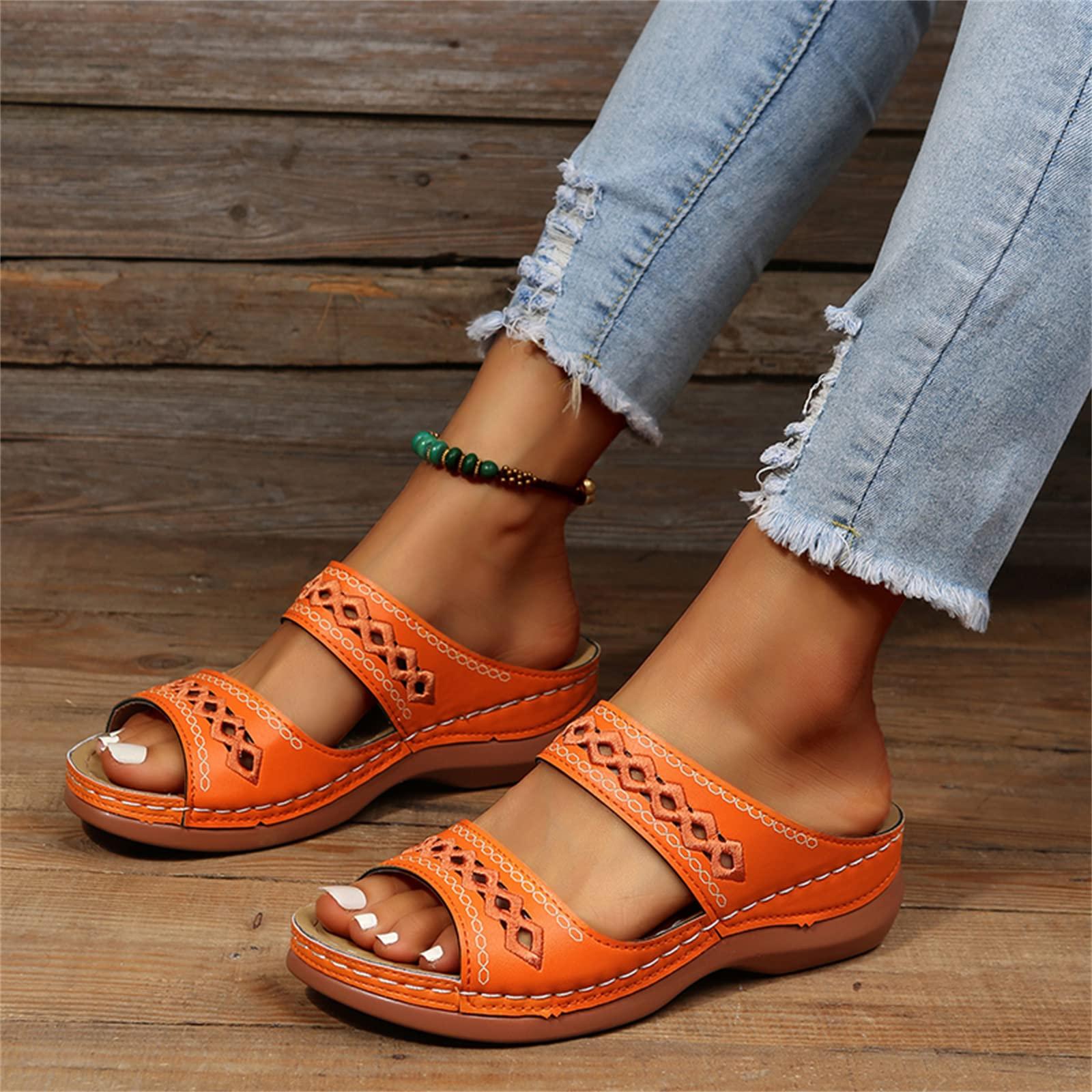Generic Orthopedic Sandals For Women Plantar Fasciitis Arch Heel Support Women\'s Comfort Orthotic Walking Sandals Open Toe Arch Support Slides Wide Width Dressy Summer Orthopedic Flip Flops 2024