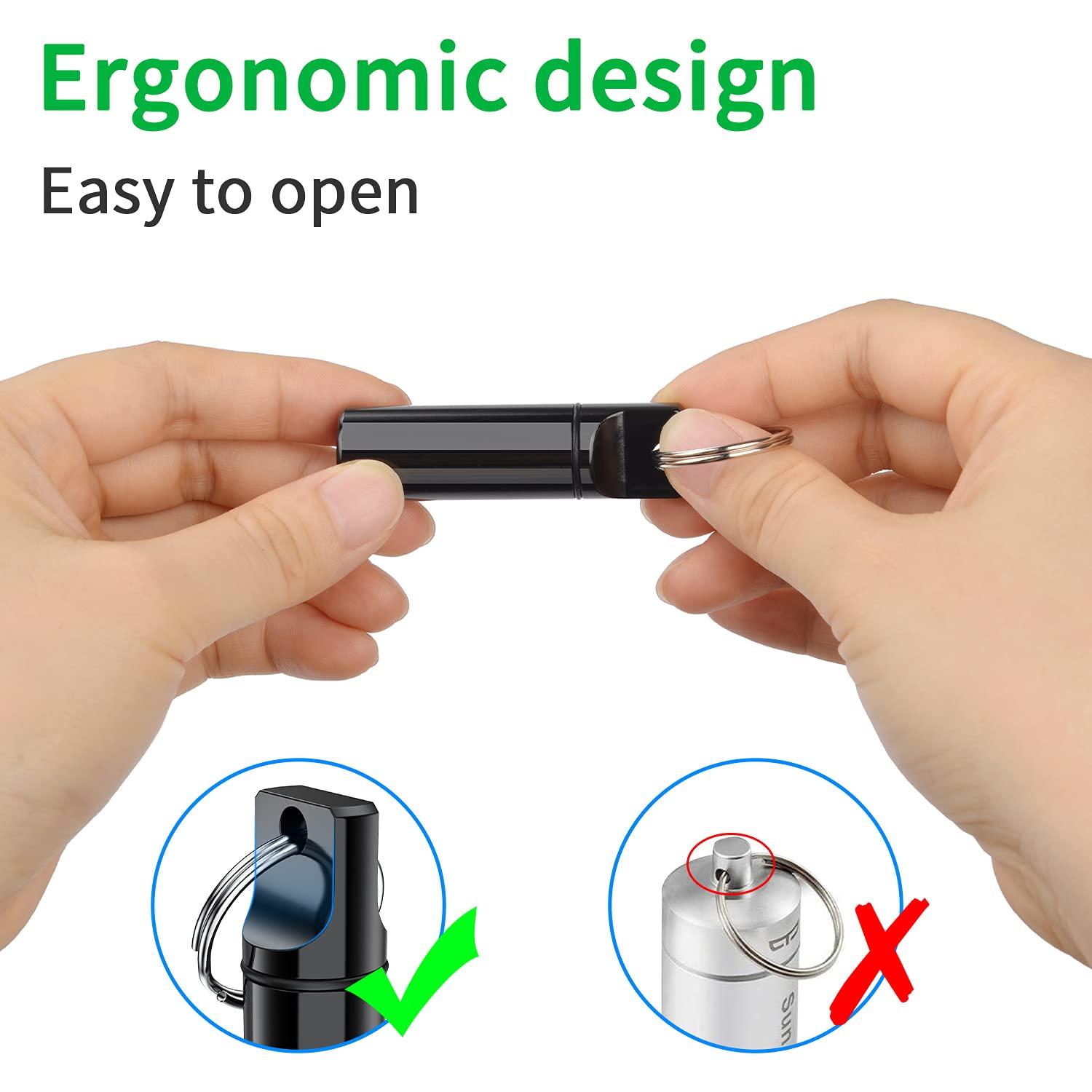 TecQach Small Pocket Pill Box Keychain, Aluminium Alloy Portable Mini Pill Organizer Case Container for Purse, Waterproof Metal Pill Holder Medicine Bottle for Outdoor Camping Travel (Red)