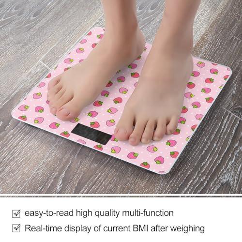 Zenladen1478 Cute Pink Strawberry Digital Bathroom Scale for Body Weight Highly Accurate Body Weight Scale with Lighted LED Display