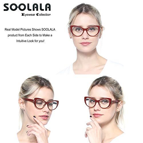 SOOLALA SOOLALA Womens Large Frame CatEye Eyeglasses Frame Reading Glasses, Red, 1.75D