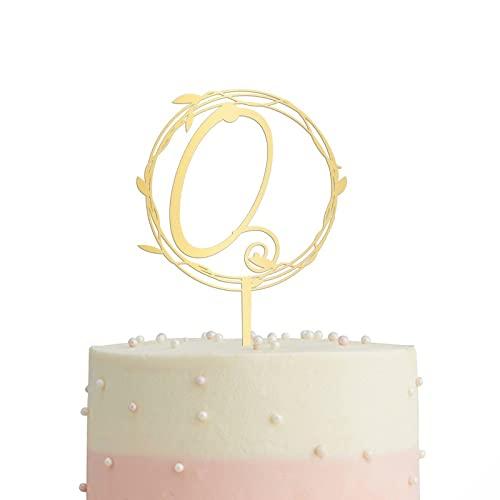 Vinisong Vinisong Initial Letter Q Cake Topper Gold Acrylic Cake Toppers Cake Decorations for Children or Adults Personalized Wreath Cake Topper for Birthday Wedding Anniversary Keepsake Party Decor