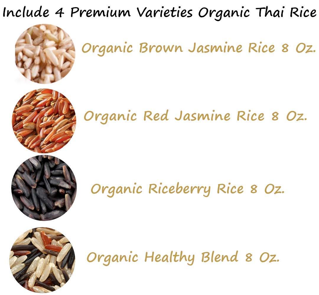 Blue Orchid Organic Organic Thai Jasmine Rice Gift Set - Medley Rice 4 Kinds - Brown Jasmine - Red Jasmine - Black Jasmine Riceberry - Mixed Jasmine Rice - 2 LB Eco Gift Set