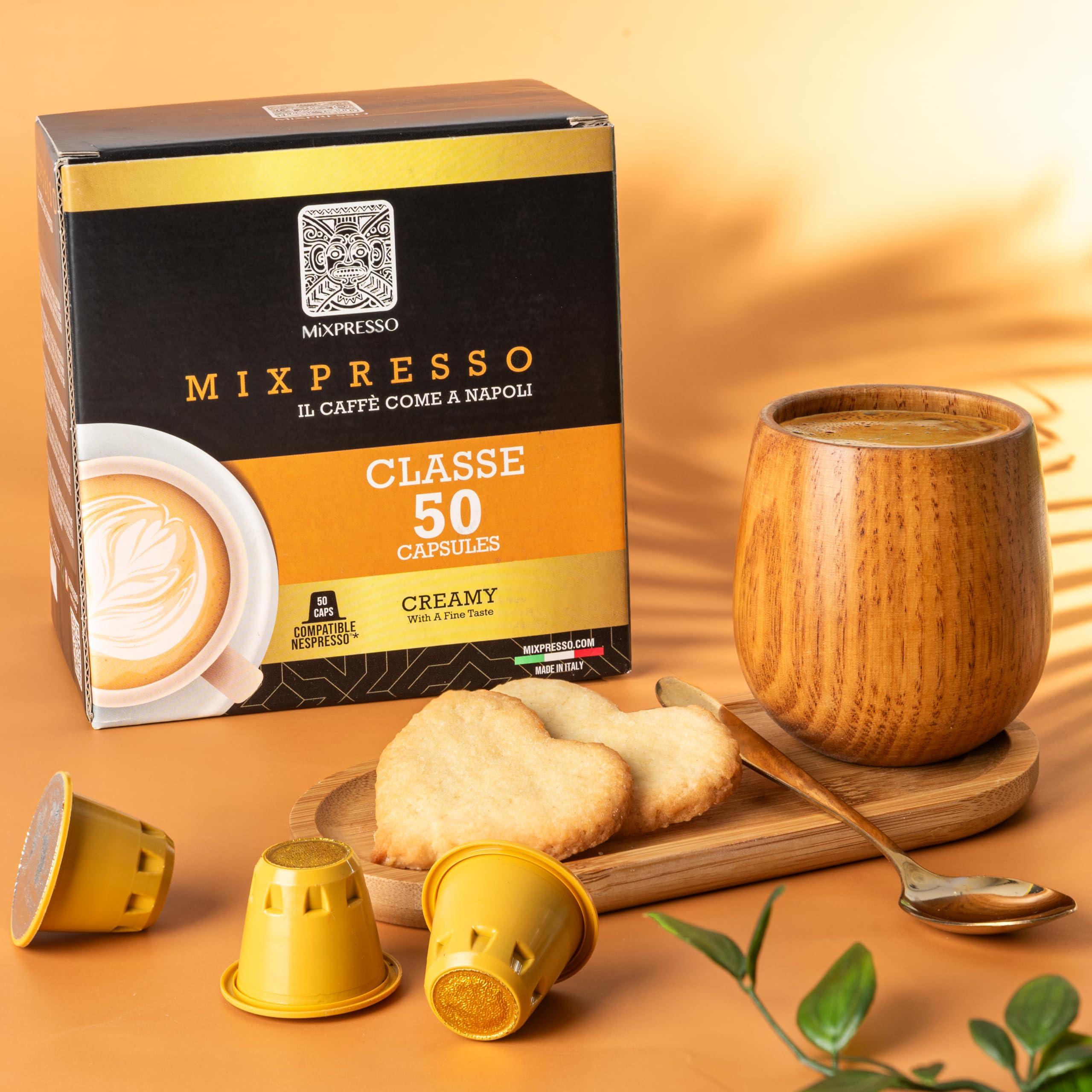 Mixpresso Nespresso Capsules (Compatible) - Coffee from Italy - by Mixpresso (50 Capsules, Classe: Medium) Bundle With Coffee Decaf Espresso Capsules Single Cup Coffee Pods 100% from Italy, Dark Roast 80% Arabi