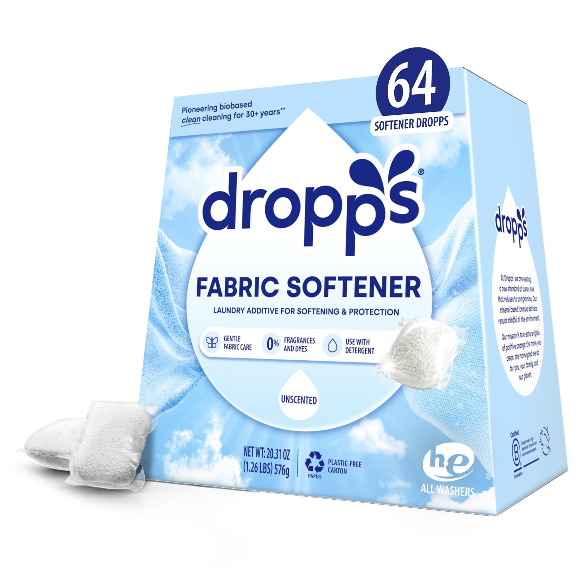 dropps Dropps Laundry Fabric Softener Pods, Unscented (64 Pods) - Fabric Softener Liquid Pods for Fluffy, Soft Fabrics - HE Compatible Mineral Based Ingredients Laundry Supplies