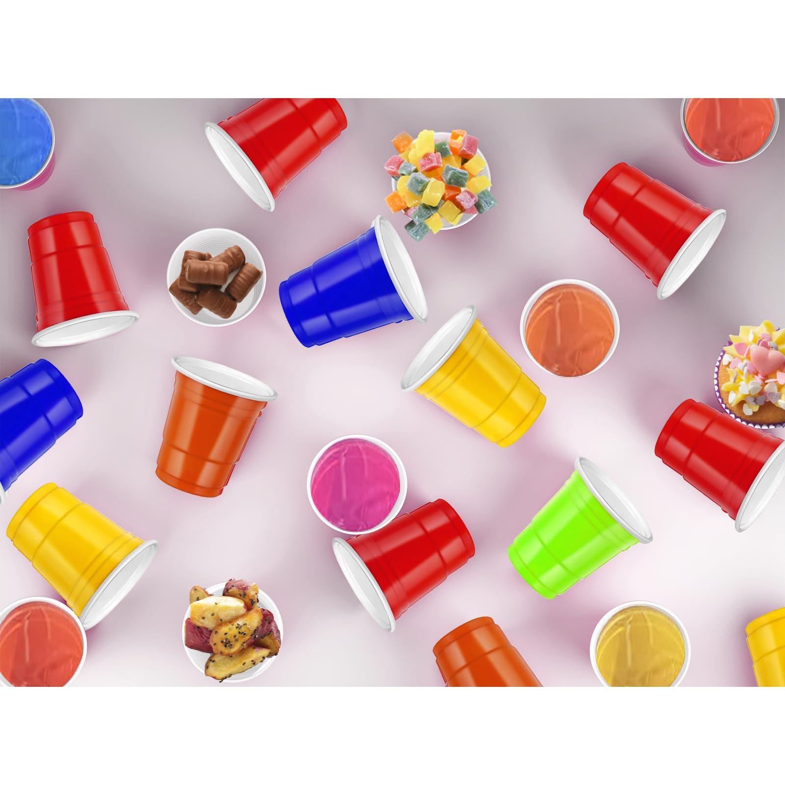 cssopenss 500 pcs 2 oz Colored Plastic Shot Glasses Colorful shot cups neon shot glasses plastic for drinking Tastings served Snacks Jello Tastings and Samples(10 Color)