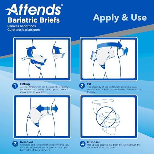 Attends Attends Bariatric Incontinence Disposable Briefs, XX-Large, 63\"-70\" Waist with Tab Closures, Ultimate Absorbency and Leakage Protection, 48ct Case
