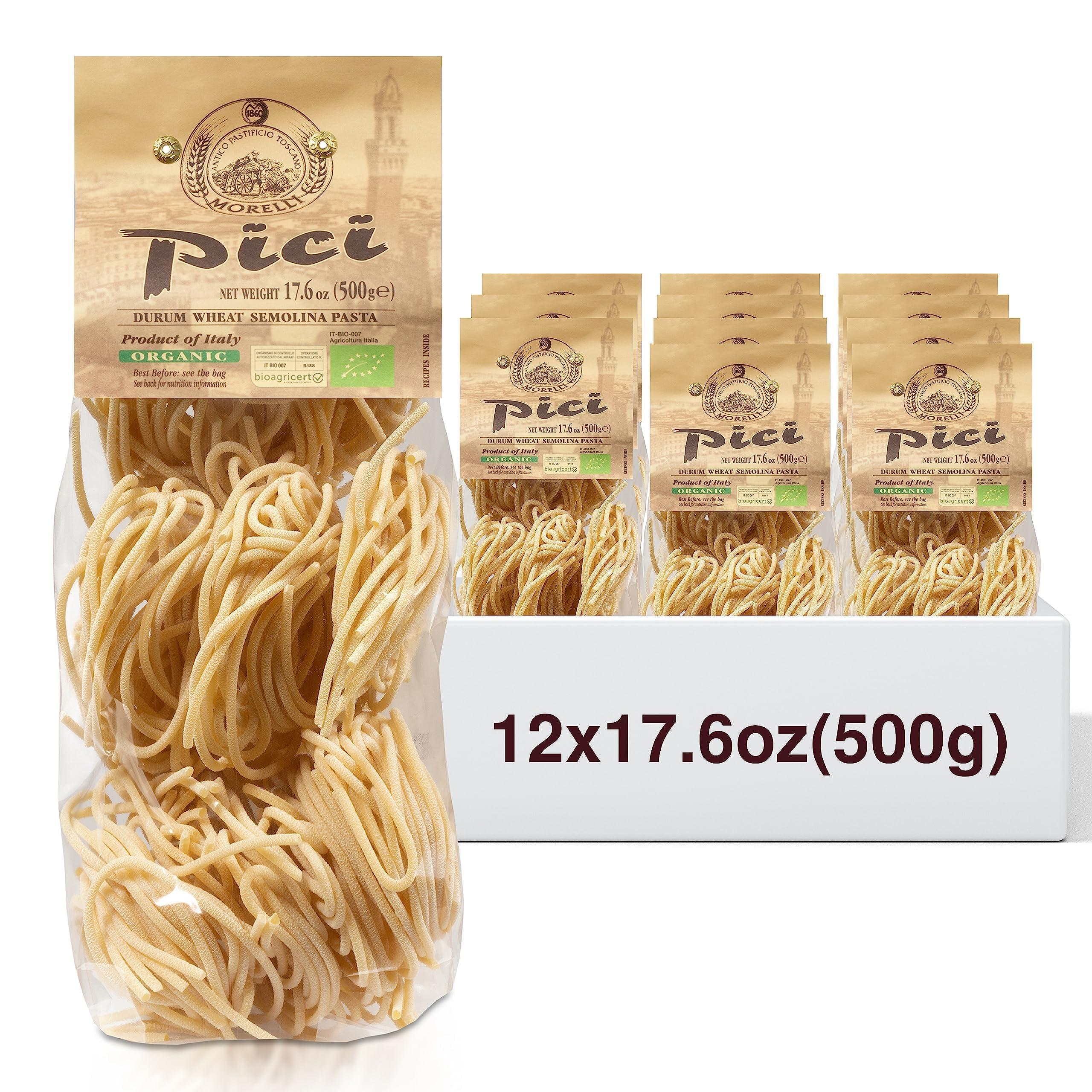 ANTICO PASTIFICIO MORELLI 1860 PASTA AL GERME DI G Morelli Pici Pasta di Toscana - Gourmet Italian Pasta - Organic Pici Noodles - Thick Organic Pasta Nests Made in Italy from Durum Wheat Semolina - 17.6oz (500g) - Pack of 12