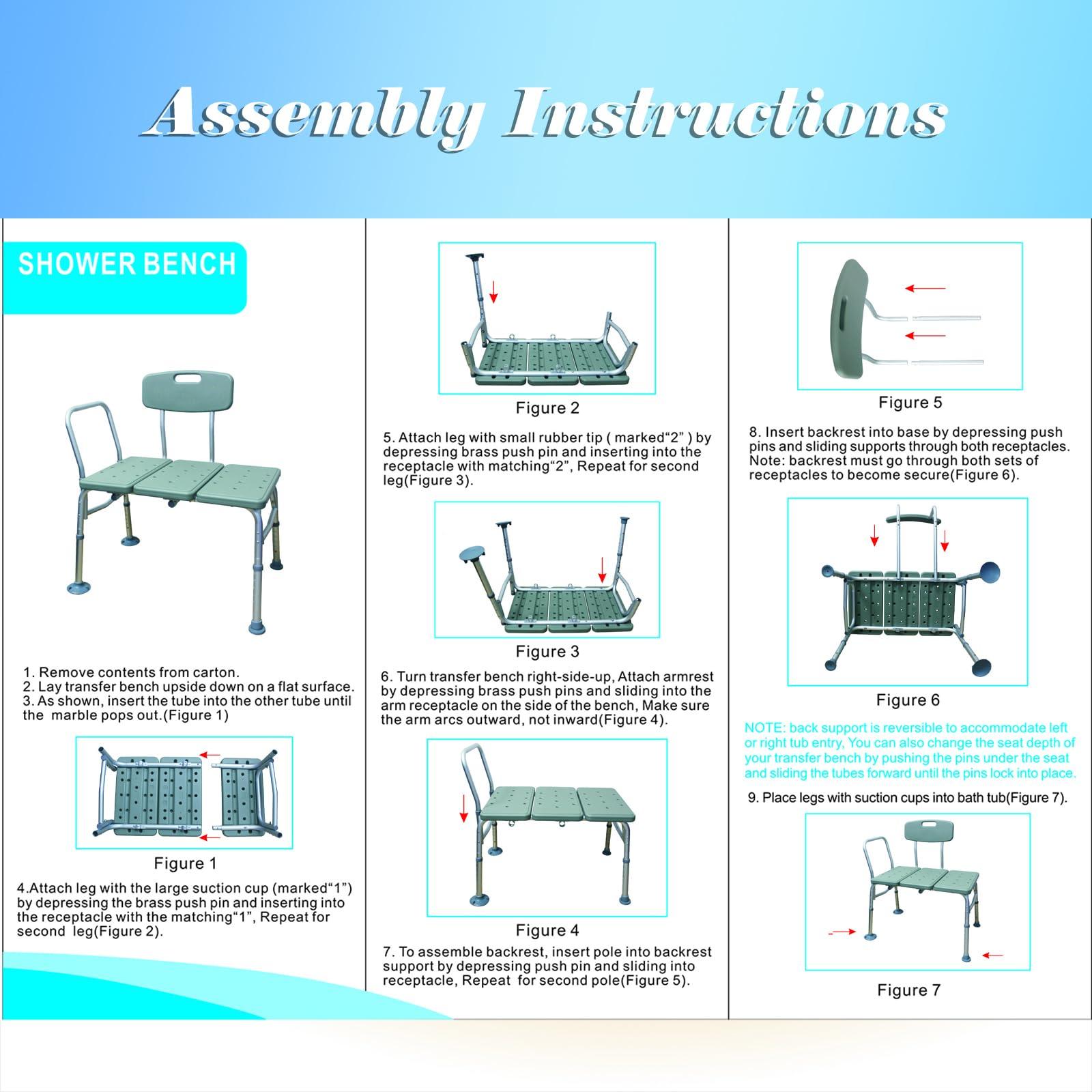 BIVVI BIVVI Transfer Bench for Bathtub,Shower Chair with Arms and Back,Shower Bench Stool Bath Chairs for Seniors,Elderly,Disabled,10 Adjustable Heights,Non-Slip Feet,330 lb Capacity,Silla de ducha,Gray A