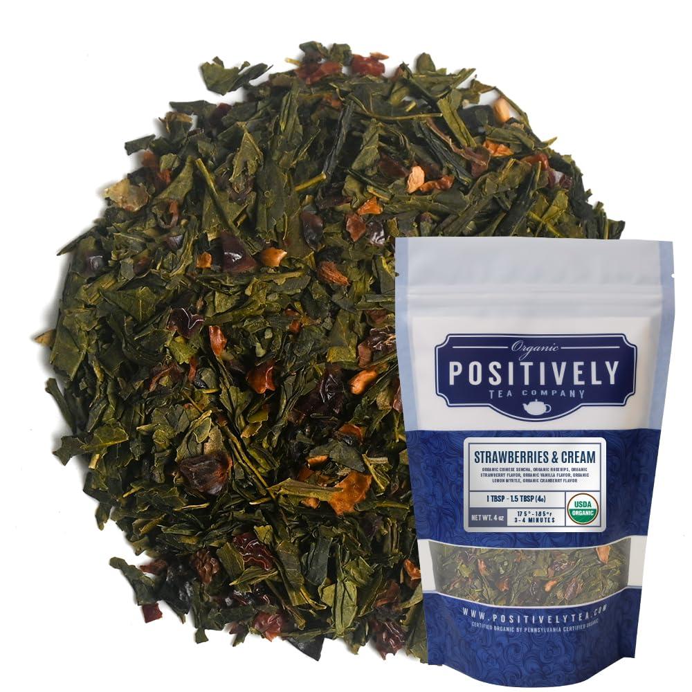 Organic Positively Tea Company Organic Positively Tea Company, Strawberries and Cream, Green Tea, Loose Leaf, 4 Ounce