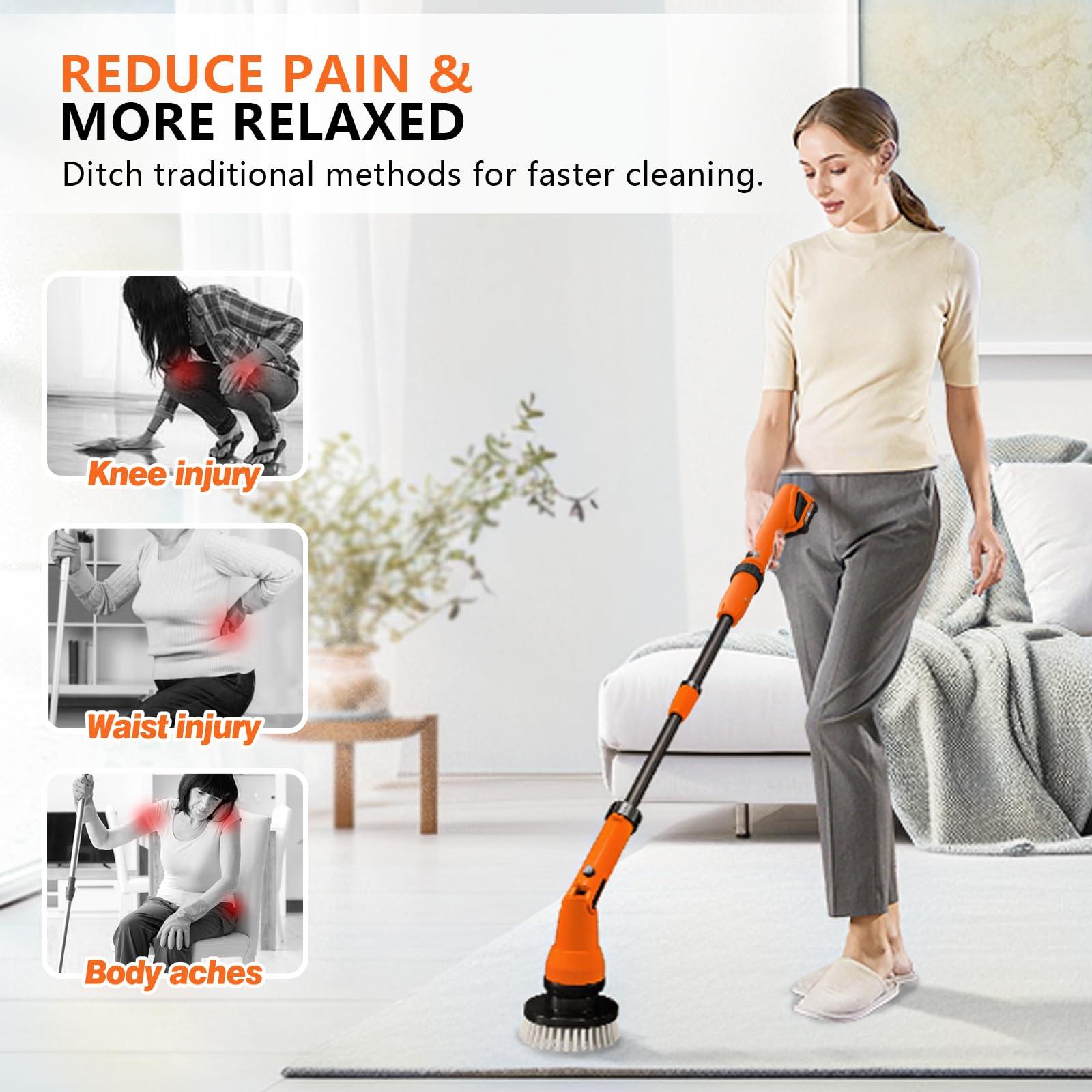 Alloyman 1000RPM Electric Spin Scrubber, 20V Cordless Cleaning Brush with Adjustable Extension Arm, 4 Replaceable Cleaning Heads, Hook and Gloves, 1 Hour Fast Charge, Waterproof - for Bathroom/Tub/Tile/Floor