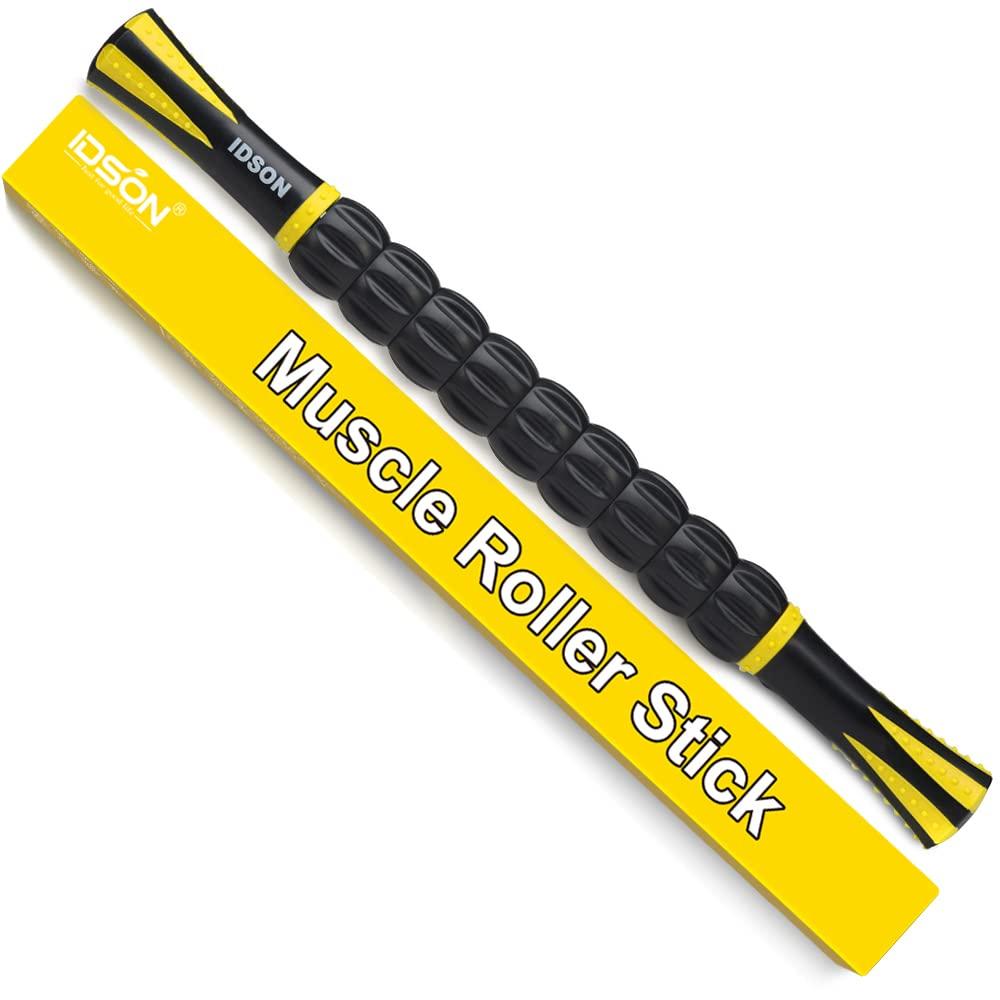 IDSON Idson Muscle Roller Stick for Athletes- Body Massage Sticks Tools-Muscle Roller Massager for Relief Muscle Soreness,Cramping and Tightness,Help Legs and Back Recovery,Black Yellow
