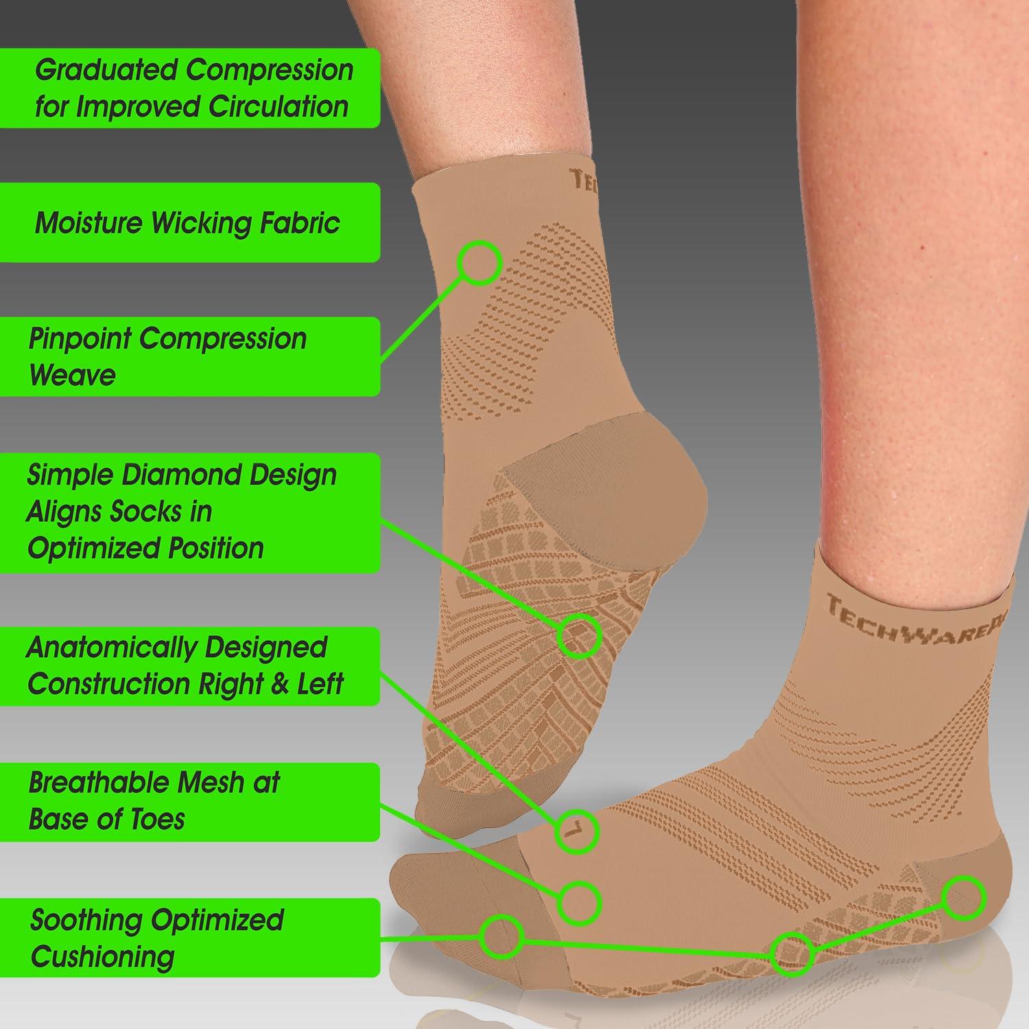 TechWare Pro TechWare Pro Plantar Fasciitis Socks Therapy Grade Targeted Cushion Compression Socks for Men & Women. Ankle Brace Foot Sleeve & Arch Support for Achilles Tendonitis & Heel Pain Relief Beg/Beg LRG