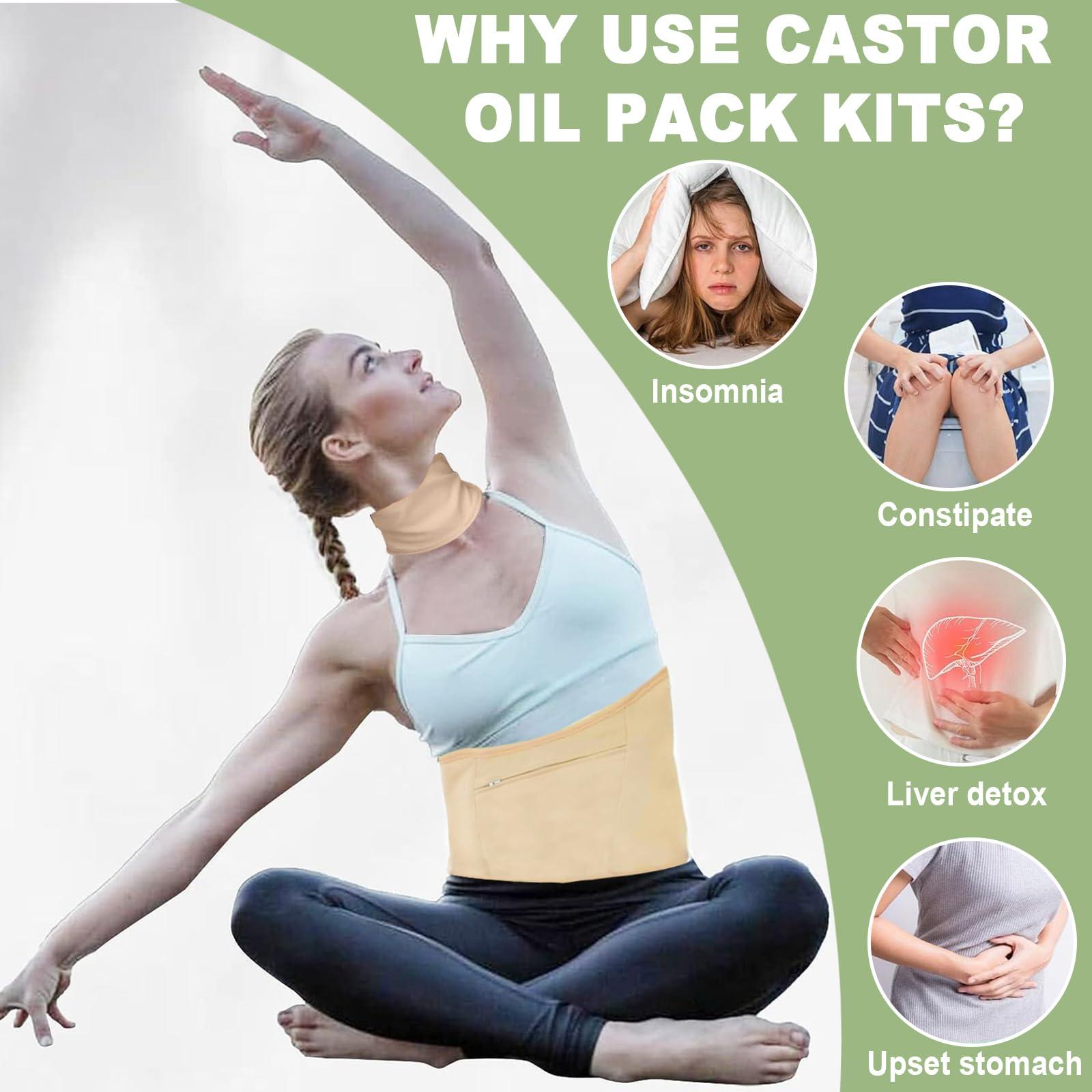 AllWeNeDo Castor Oil Pack Wrap Kit 2 Pack Adjustable Reusable Castor Oil Packs Organic Cotton for Liver Detox Machine Washable Anti Oil Leak(Castor Oil Not Included