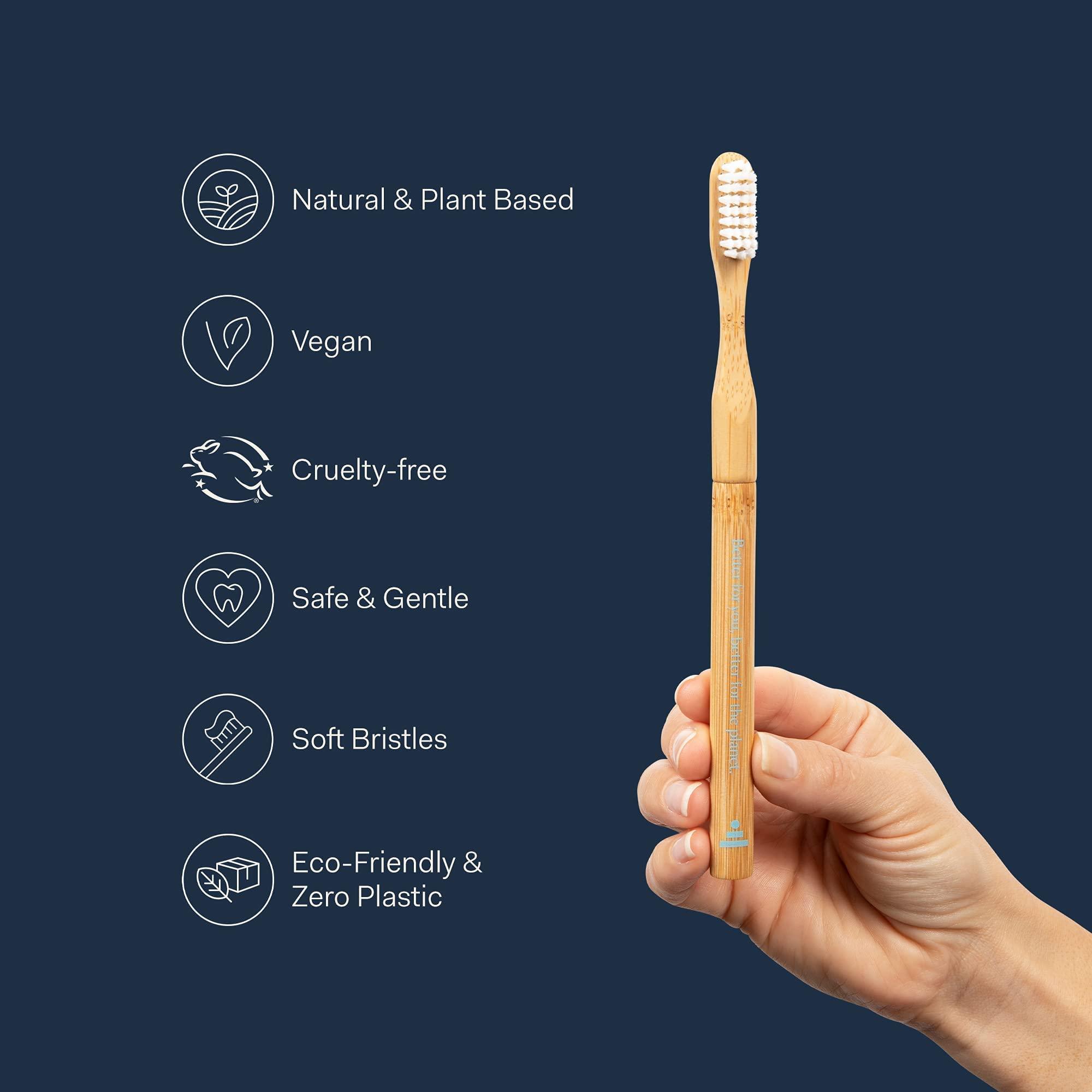 Better & Better Better & Better Natural Bamboo Toothbrush and Extra Replaceable Brush Head | Soft Bristles | 100% Plant-Based | Eco-Friendly, Zero Plastic | Adult Size, Blue Toothbrush