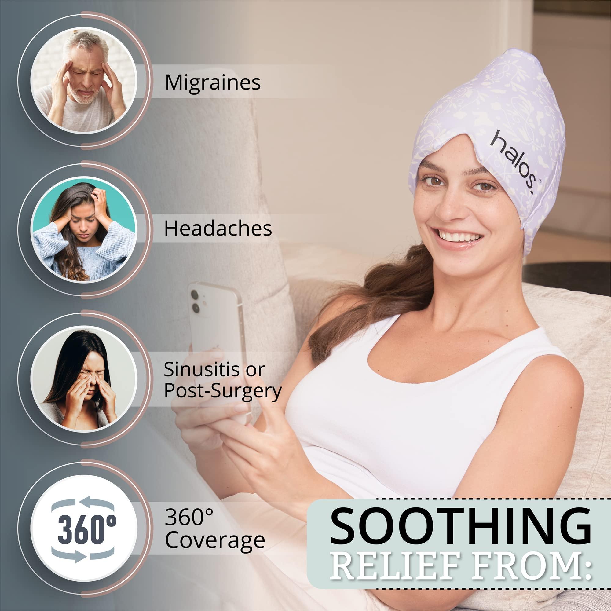 HM Halo Mask Halos Migraine Relief Cap, 30% Thicker, 2X More Cooling Gel, Stays Colder for Longer, Form Fitting Ice Hat, Ice Pack Head Wrap Relief, Tension Headache Relief Cap