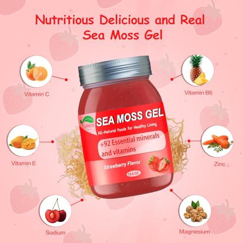 VPKIN Sea Moss Gel,Organic Raw Irish Seamoss Gel Advanced Superfood,Immune and Digestive Support,Vitamin and Minerals Supplement(Strawberry,18.5OZ)