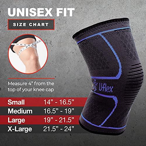 UFlex Athletics UFlex Athletics Knee Compression Sleeve Support for Women and Men - Knee Brace for Pain Relief, Fitness, Weightlifting, Hiking, Sports - Blue, Medium