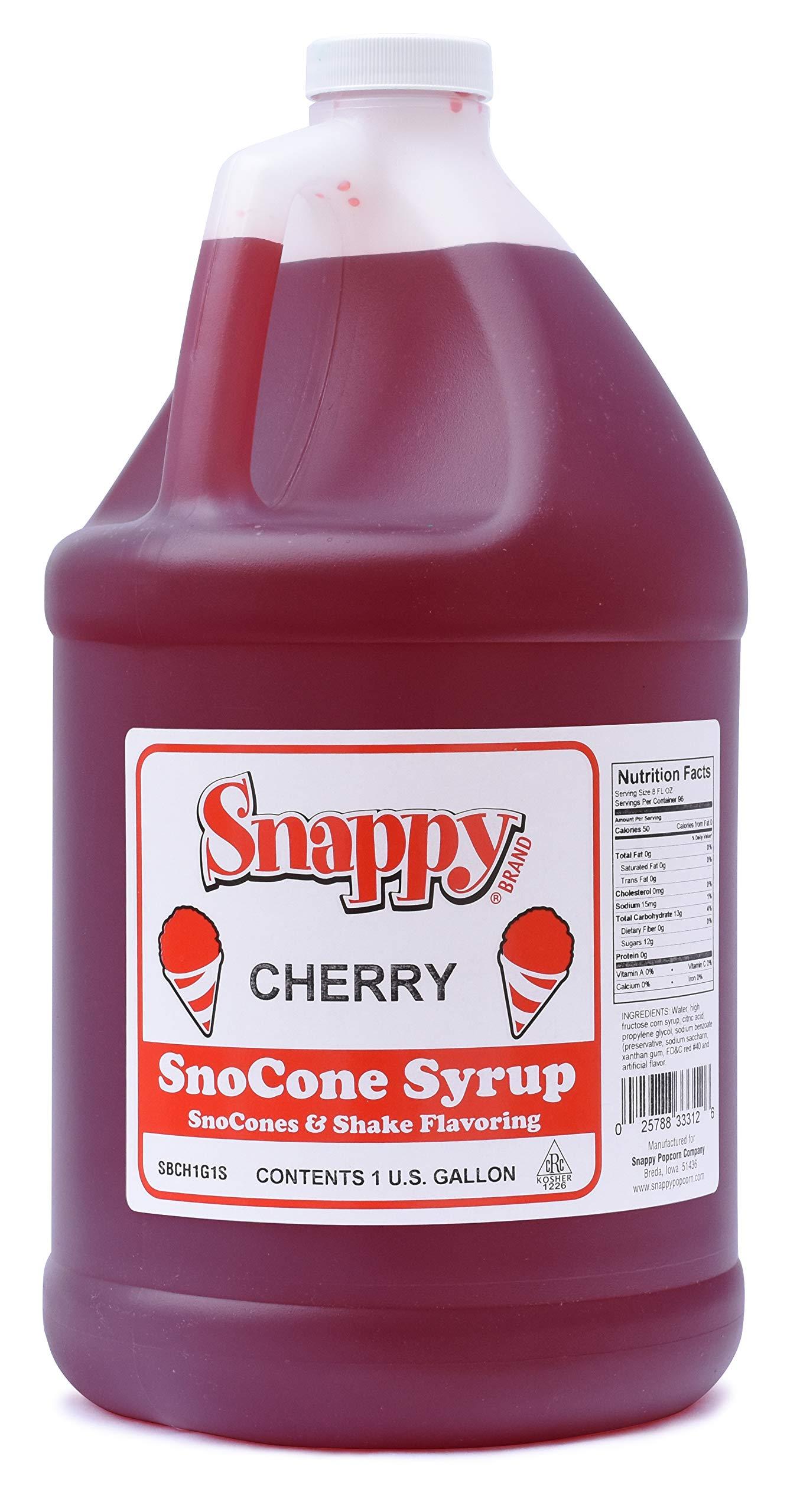 SNAPPY Snappy Cherry Sno Cone Syrup, 1 Gallon (128 ounces) Size, Ready to Use Snow Cone Machine Syrup, Flavored Syrup for Shaved Ice, 12 Snow Cone Flavor Options