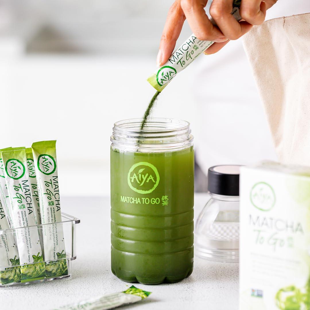 AIYA SINCE 1888 Aiya Japanese Matcha To Go - Ceremonial Grade Matcha Green Tea Powder - Convenient On-the-Go Packets for Smooth, Natural Energy Boost - Gluten-Free, Non-GMO - (2 Boxes - 10 Single-Serving Sticks)