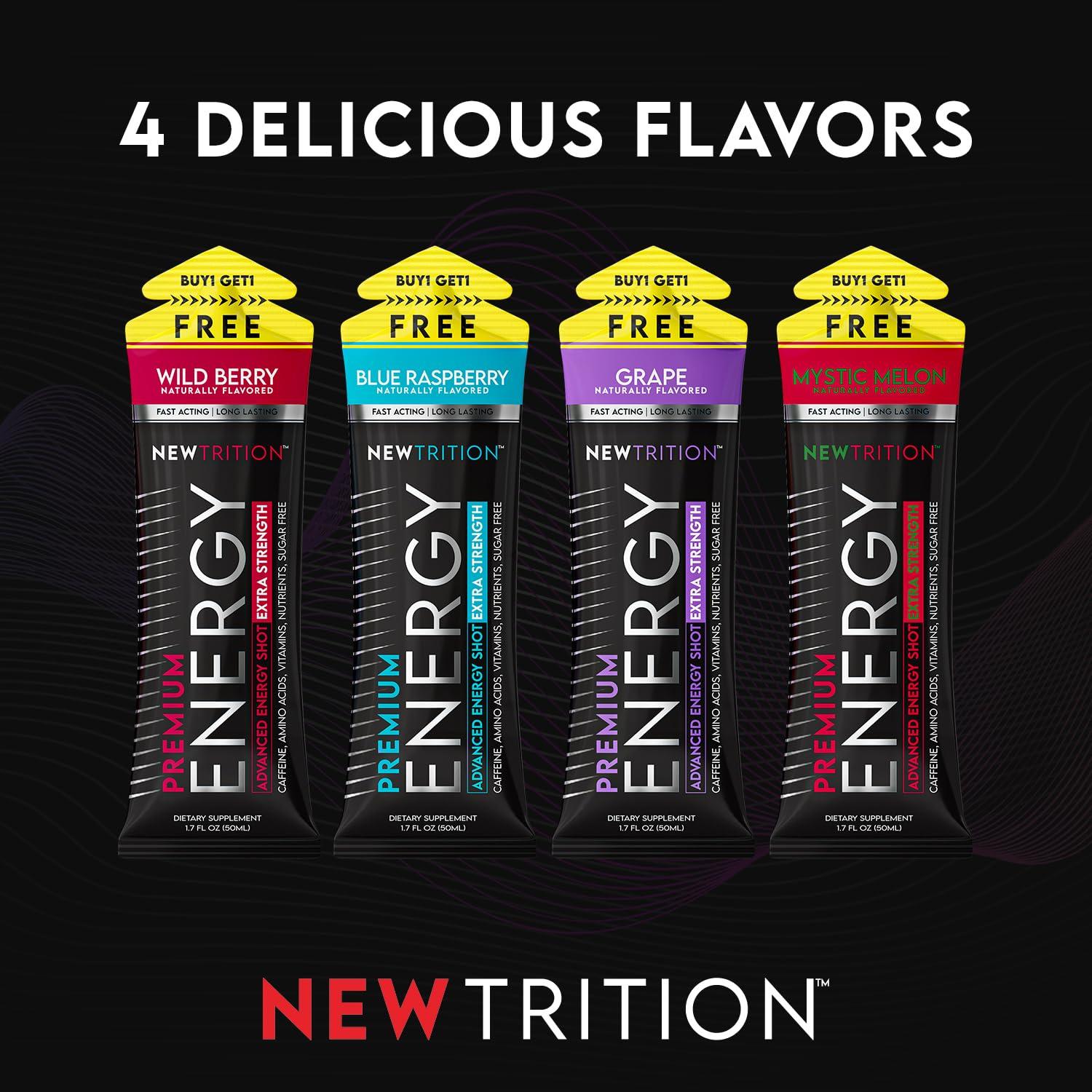 Newtrition NewTrition Extra Strength Energy Shots, Caffeine Energy Shots with Vitamin B & Amino Acids, Sugar-Free Vitamin Energy Shot, 1.7 fl oz, Mixed Flavors, 12 Count