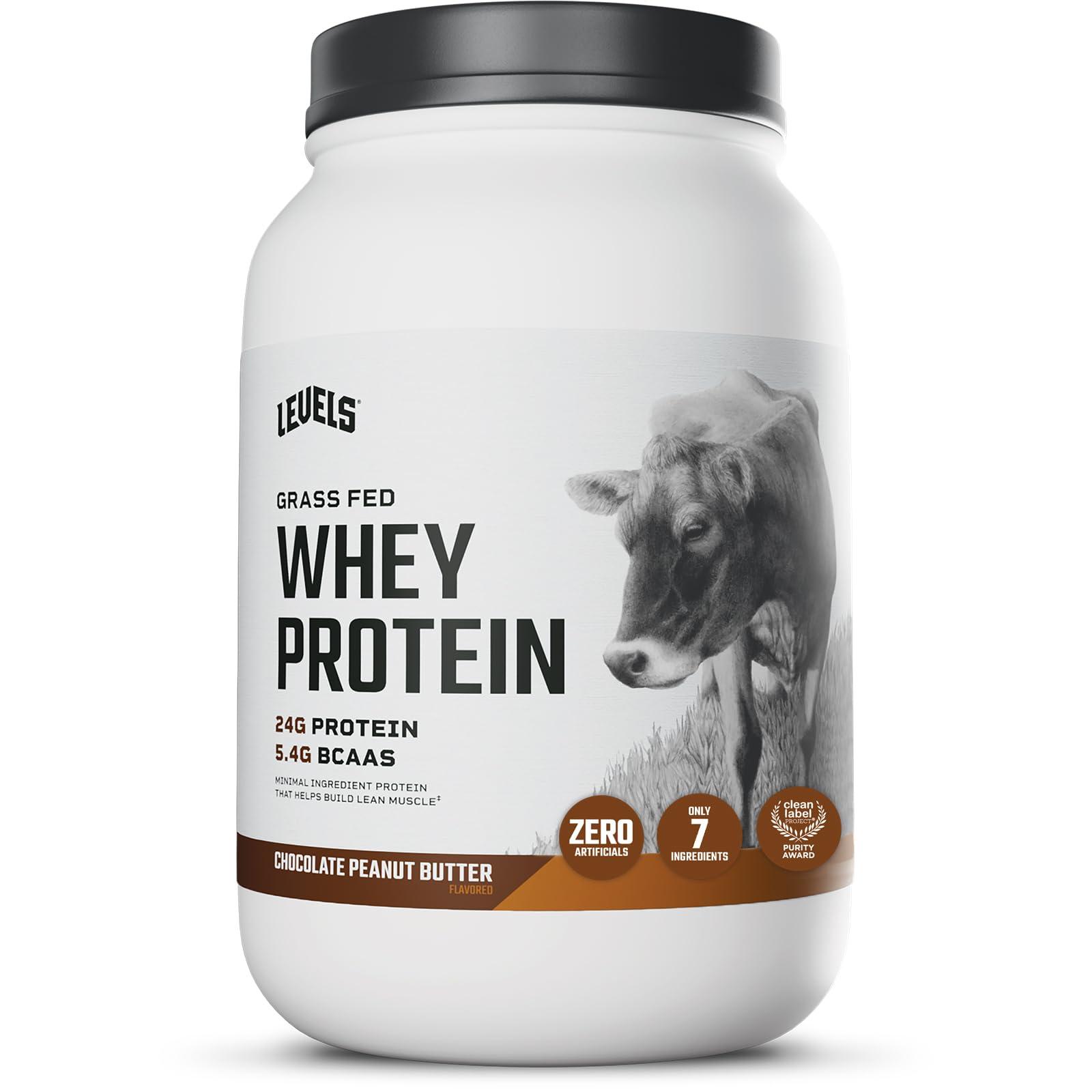 Levels Nutrition Levels Grass Fed Whey Protein, No Artificials, 24G of Protein, Chocolate Peanut Butter, 2LB