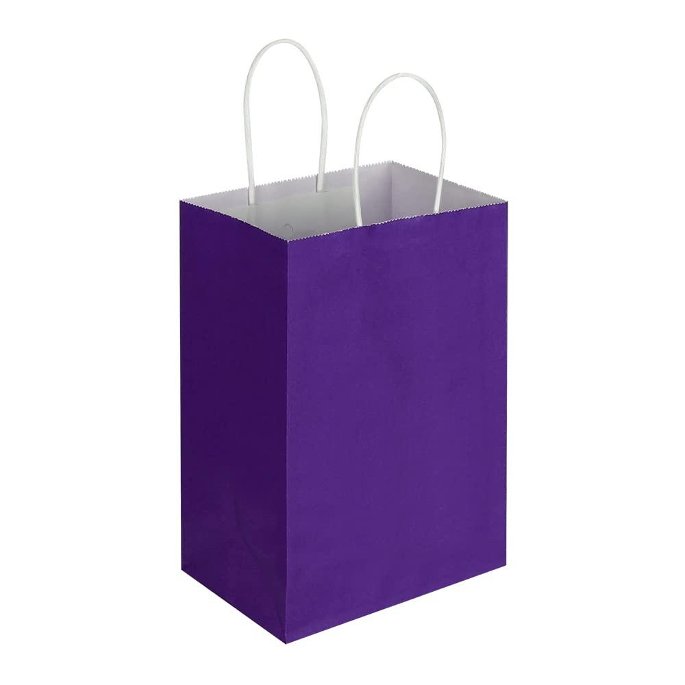 Oikss Oikss 100 Pack 5.25x3.25x8.25 Inch Small Purple Kraft Paper Bags with Handles Bulk for Birthday Wedding Party Favors Grocery Retail Shopping Business Goody Craft Gift Bags Cub Sacks (100pcs Count)