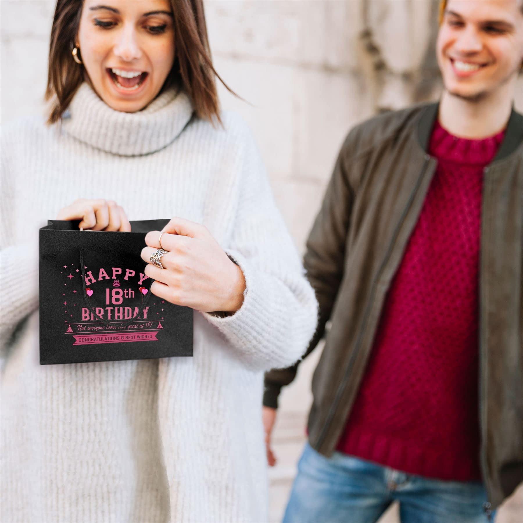 Bang Tidy Clothing 18th Birthday Gift Bags - Black Paper with Rope Handles - Eco Friendly Small Gift Bag - Looks Great - Pink
