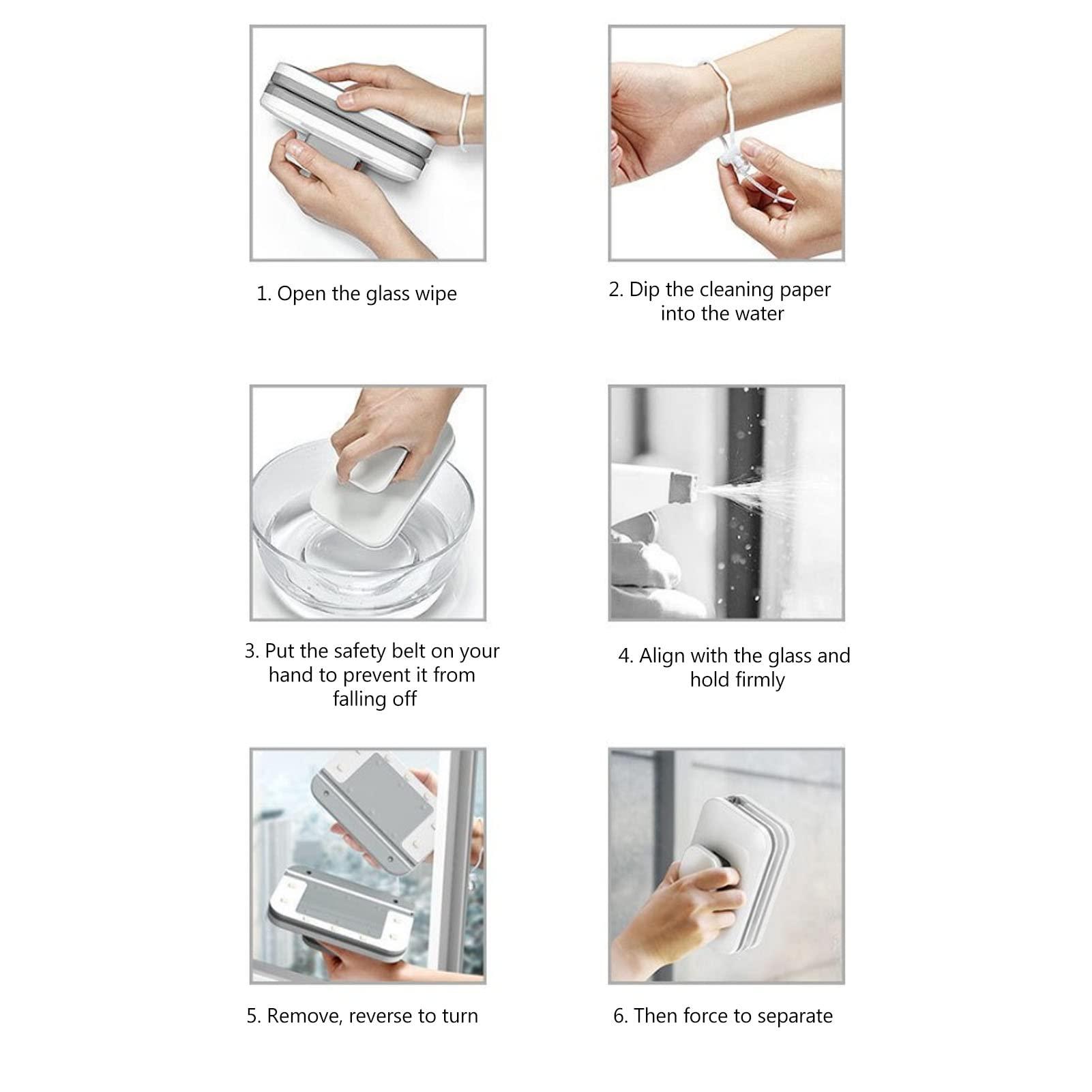 Ddewing Double Sided Magnetic Window Cleaner Double Sided High Rise Household Magnetic Window Cleaner Wiper Glass Washing Cleaning Tool Brush,Grey