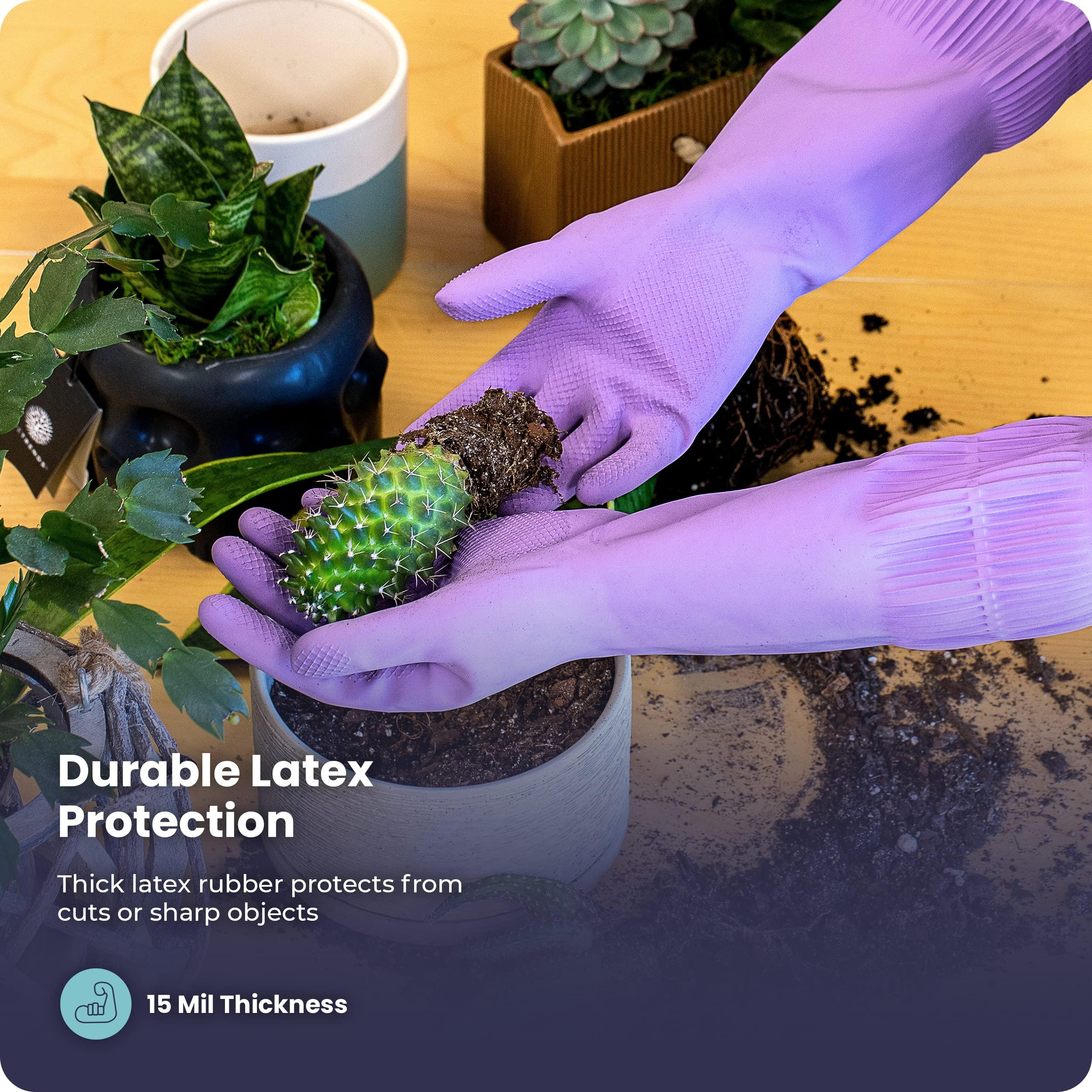 FMP Brands FMP Brands 3 Pairs Extra Long Dishwashing Gloves, 15 Inch Long Rubber Gloves for Washing Dishes, Non-Slip Cleaning Gloves, Latex Dish Gloves for Kitchen, Bathroom, Gardening (Large, Purple)