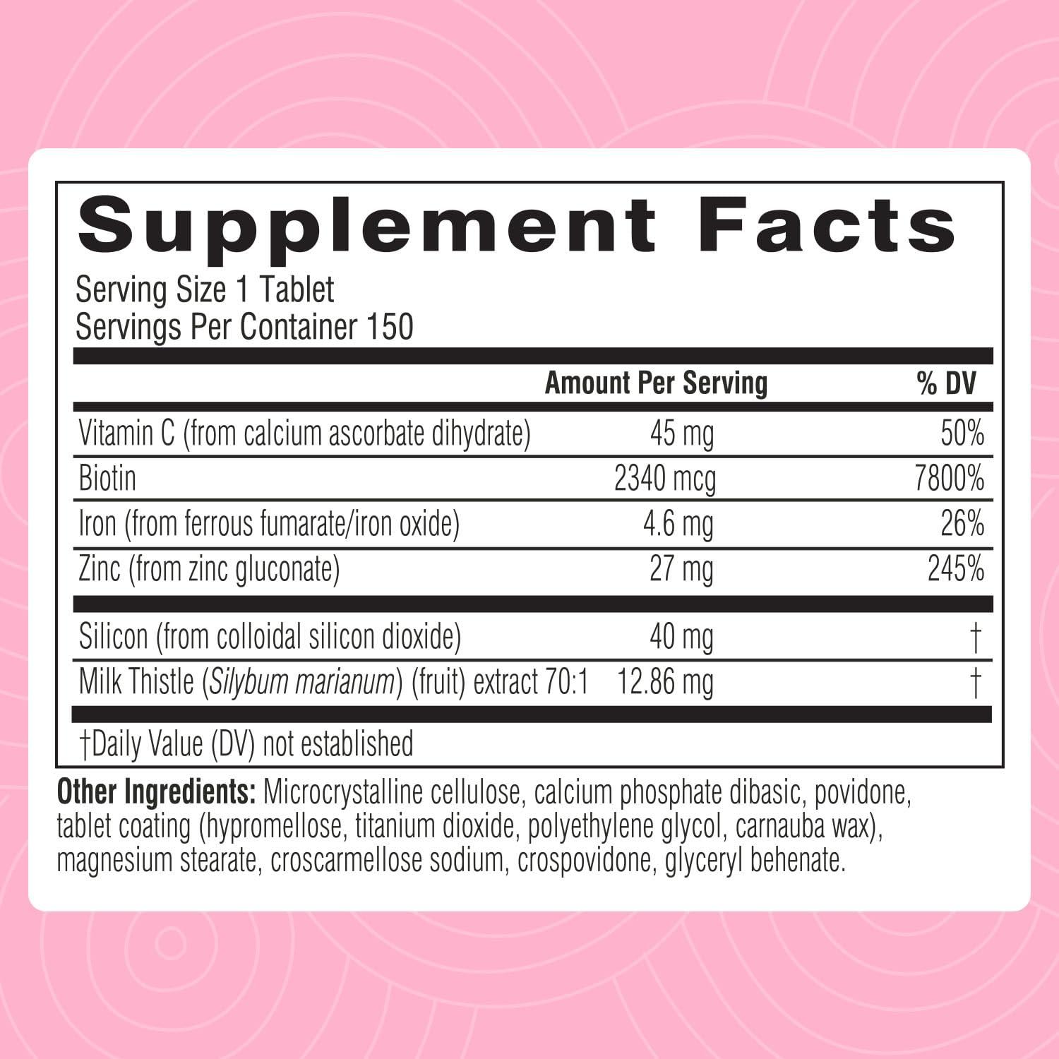 Swisse Swisse Biotin Hair Skin and Nails Supplement for Women & Men | Milk Thistle, Biotin, Vitamin C, Zinc & Iron | Supports Hair Growth & Collagen Production | Collagen Supplement | 150 Tablets