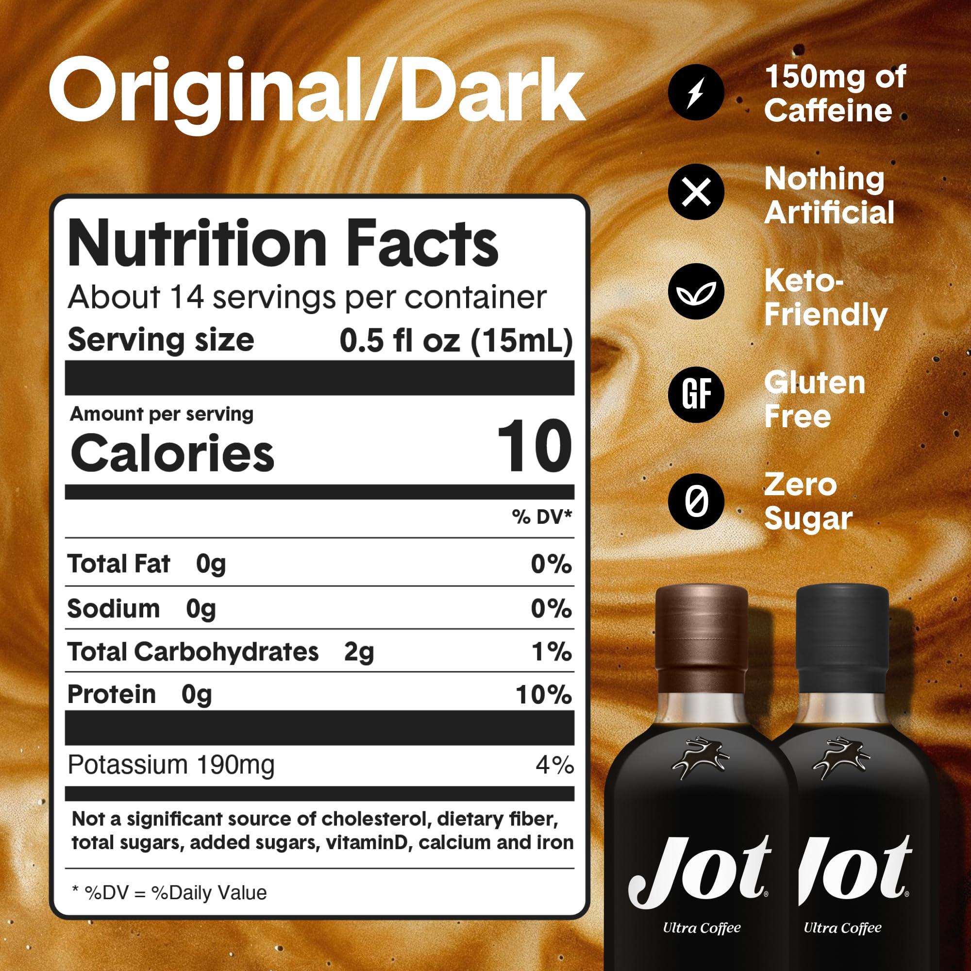 Jot Jot Coffee Concentrate Duo (Original/Dark 2pk) High Caffeine Instant Cold Brew Coffee, Iced Coffee Instant Espresso, Hot Coffee Drinks, 14 Cups Instant Coffee Cold Brew Concentrate 150mg Caffeine/Tbsp