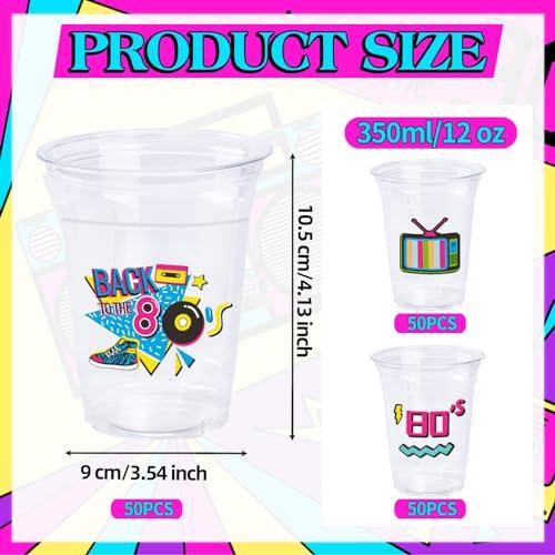 Datyiiha 150 Pack 80's Party Plastic Cups 12 oz Back to 80s Disposable Drinkware Cups for Retro Music Party Decorations Throwback Dance Birthday Party Supplies