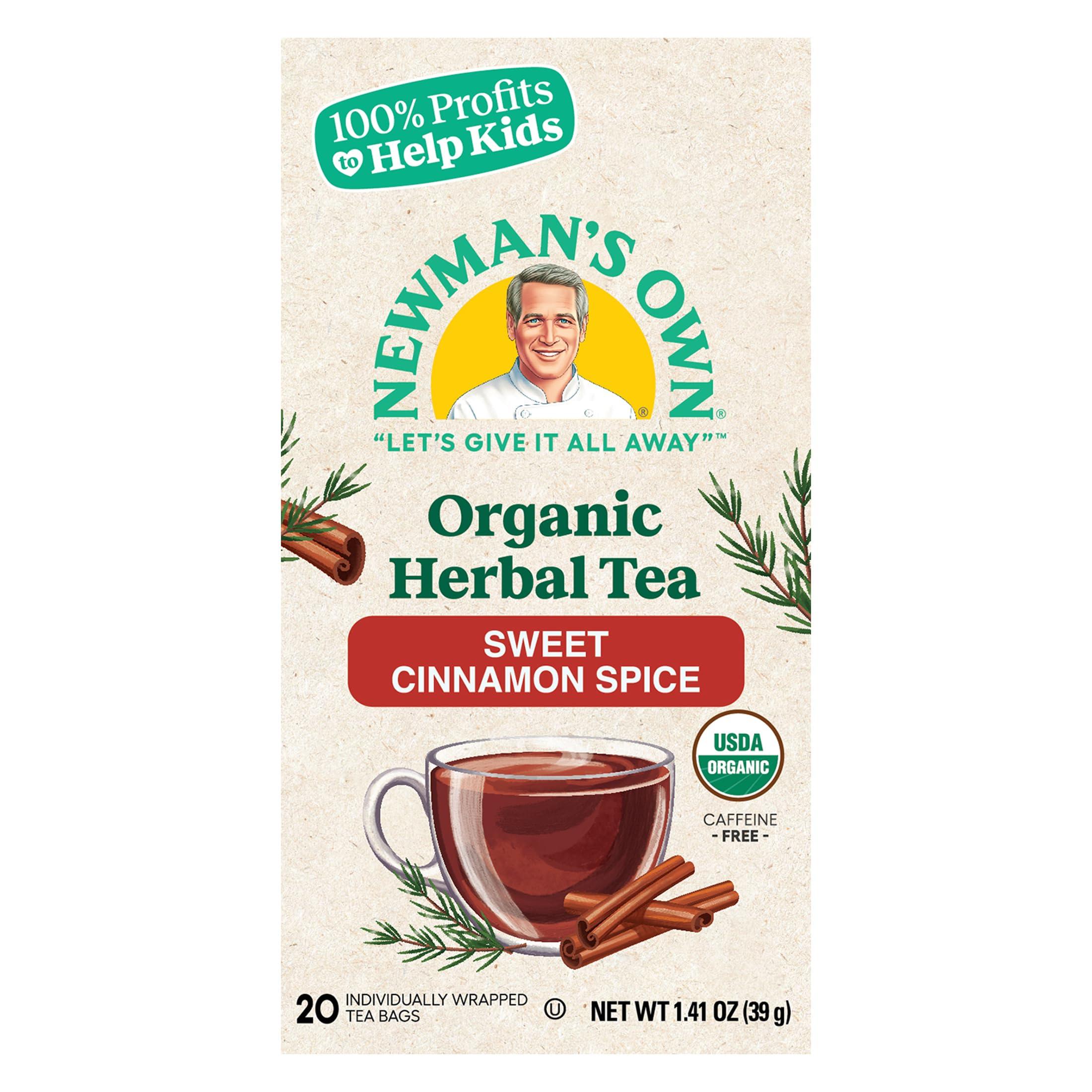 Newman's Own Newman's Own Organic Sweet Cinnamon Spice Herbal Tea with Rooibos Tea with Organic Ginger 20 Individually Wrapped Tea Bags Per Box (Pack of 2) USDA Certified and Kosher Cinnamon Tea Caffeine-Free
