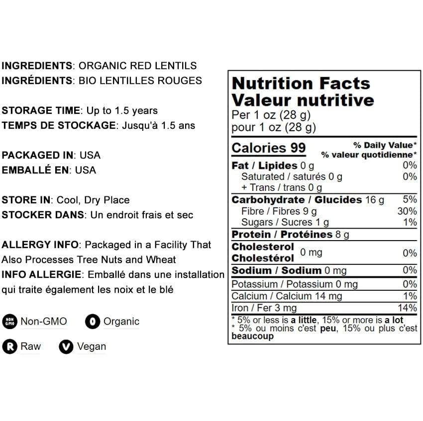 Food to Live Food to Live Organic Red Lentil Flour, 12 Ounces Non-GMO, Finely Ground, Pure, Raw, Keto, Nutritious Vegan Powder in Bulk. Good Source of Protein and Fiber. Great for Baking, Pizza, Pasta, Lasagna