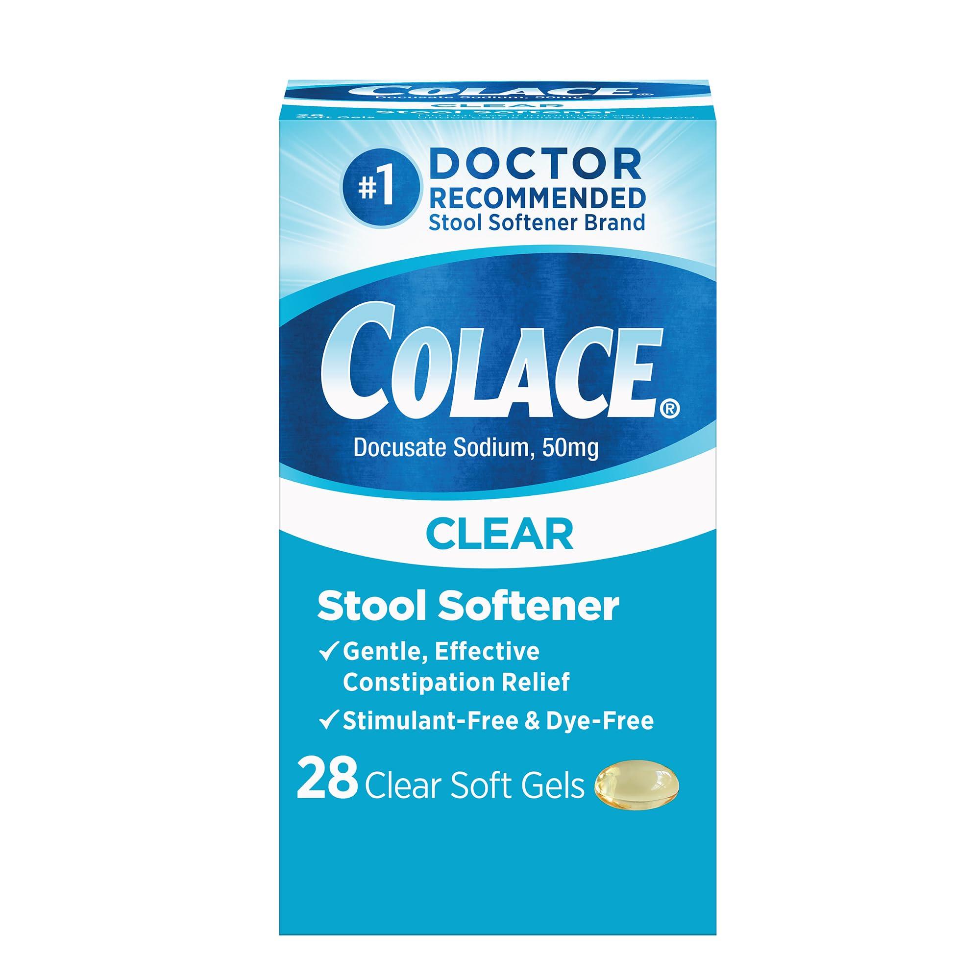Colace Colace Regular Strength Stool Softener 100 mg Capsules 60 Count Docusate Sodium Stool Softener & Clear Stool Softener Soft Gel Capsules Constipation Relief 50mg Docusate Sodium 28ct