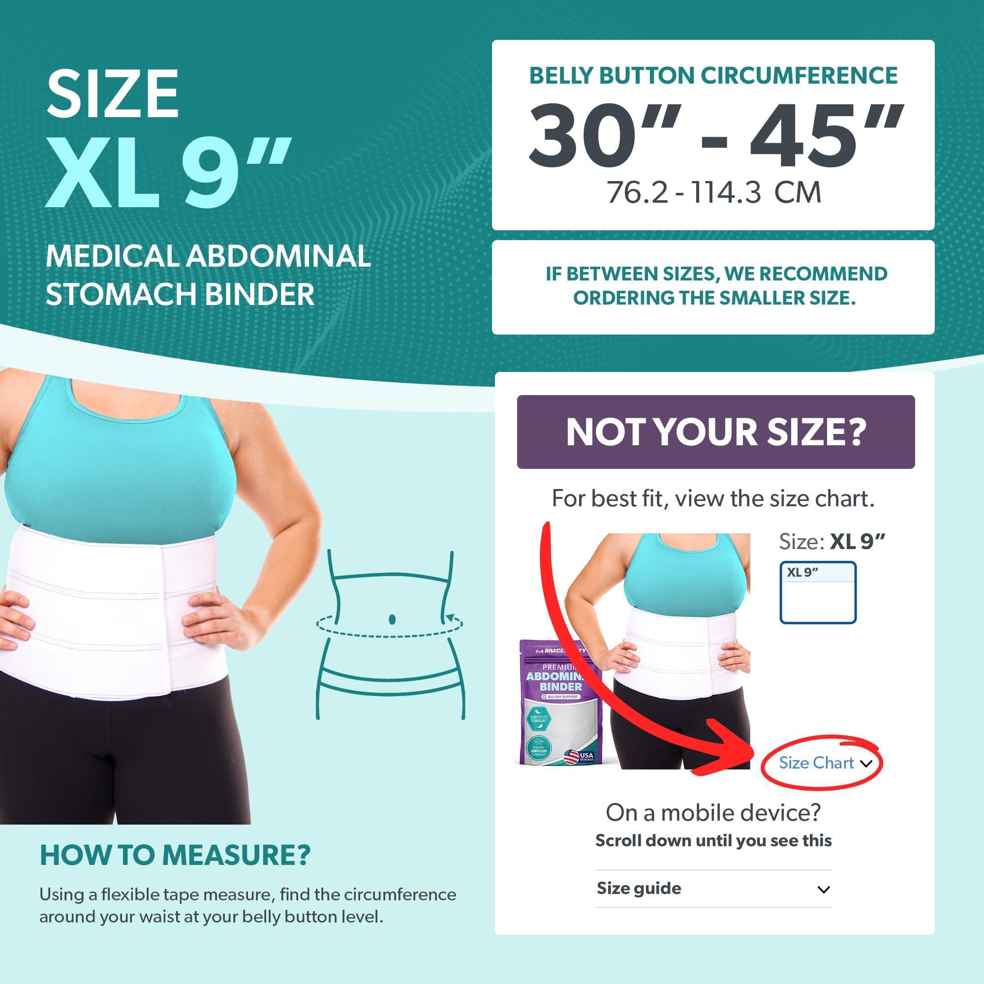 BraceAbility BraceAbility Medical Abdominal Stomach Binder - Belly Band Compression for Diastasis Recti, Postpartum, Post-Surgical Wrap for Tummy Tuck Recovery, Post op Abdominal Binder for Women and Men (XL 9\")