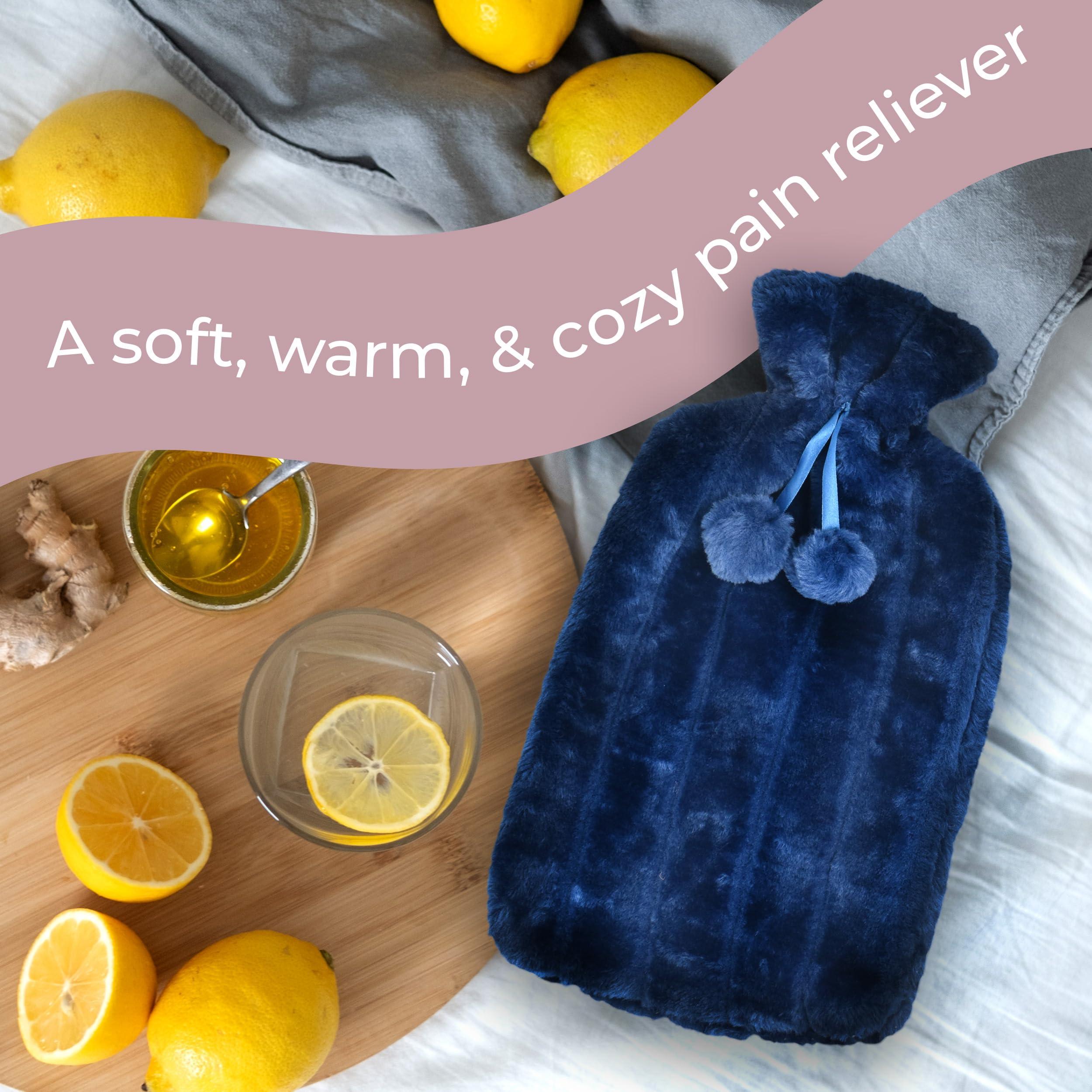 volila XXX-Large Hot Water Bottle with Cover - 3.5L Blue Hot Water Bag for Pain Relief - 118Fl Oz Extra Large Washable Soft Faux Fur, Big Hot Water Pack for Sore Muscles, Period Cramps, Hot and Cold Compress