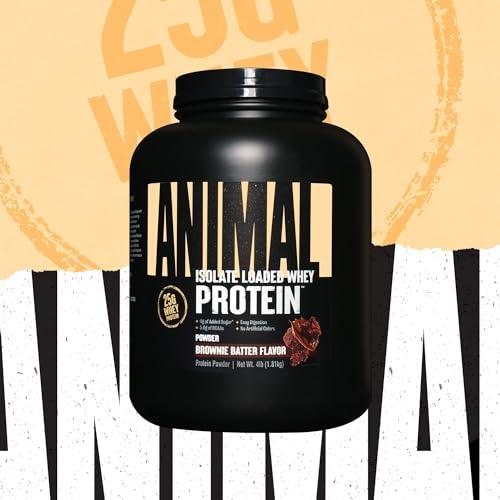 Animal Animal Whey Isolate Protein Powder - Loaded for Pre & Post Workout Muscle Builder and Recovery with Digestive Enzymes for Men & Women - 25g Protein, Great Taste, Low Sugar - Brownie Batter 4 lbs