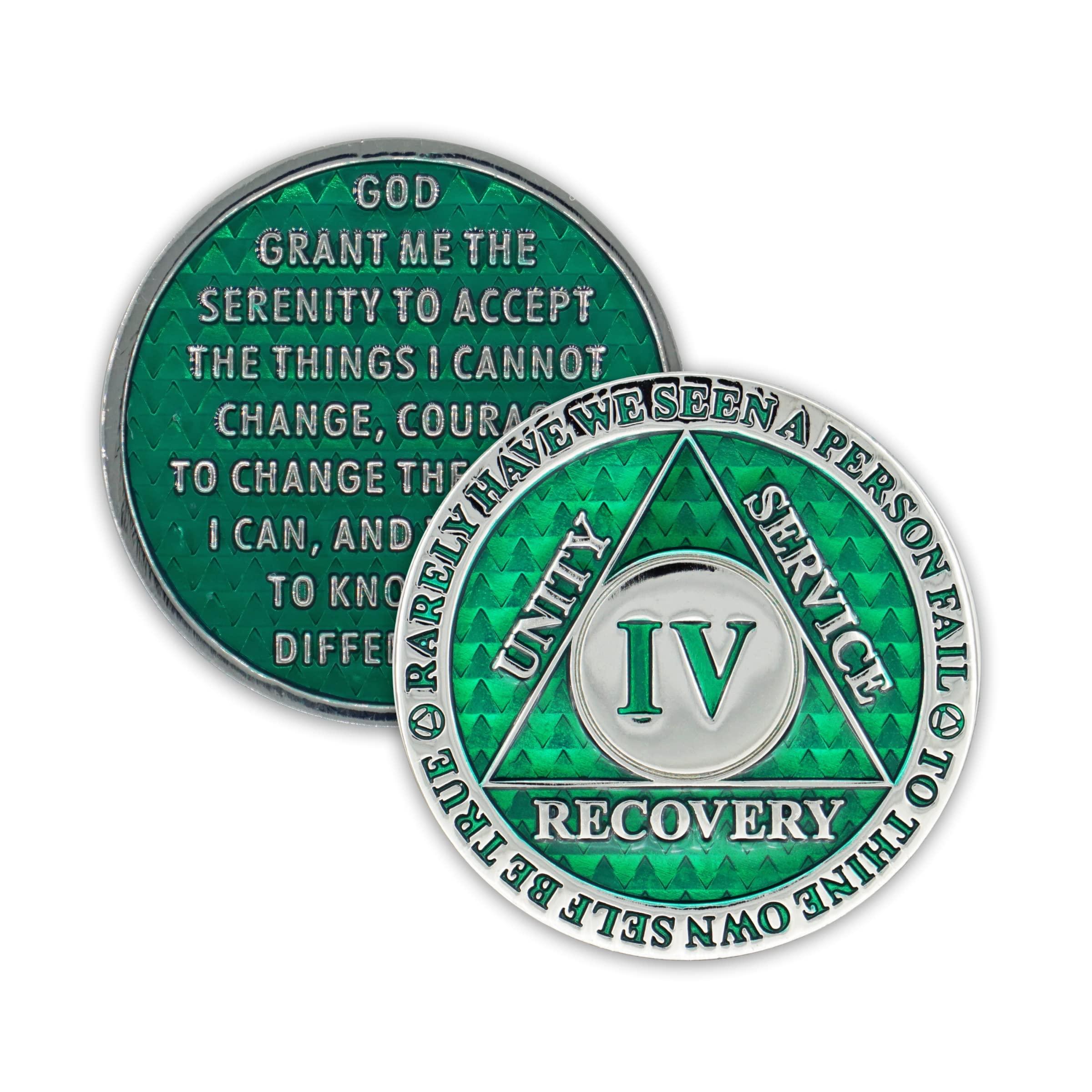 The Token Shop 4 Year Sobriety Coin | Legacy AA Chip | Thick Triplate Recovery Anniversary Token (Green)