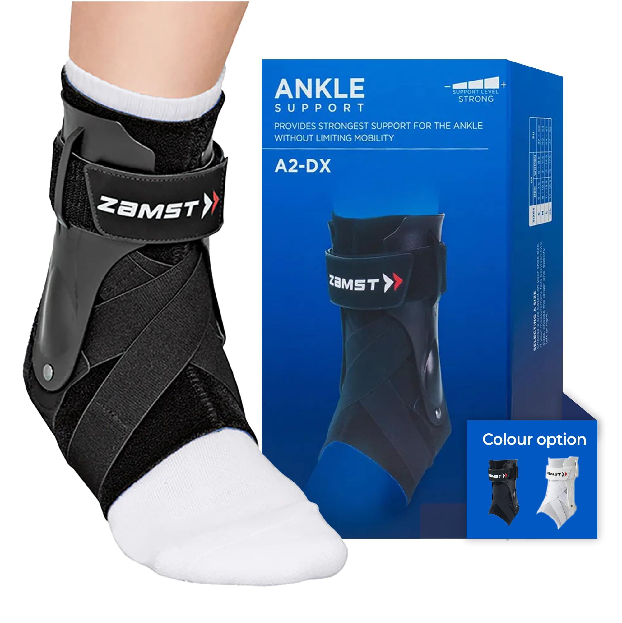 Zamst Zamst A2-DX Sports Ankle Brace with Protective Guards For High Ankle Sprains and Chronic Ankle Instability-for Basketball, Volleyball, Lacrosse, Football-Black, Left Large