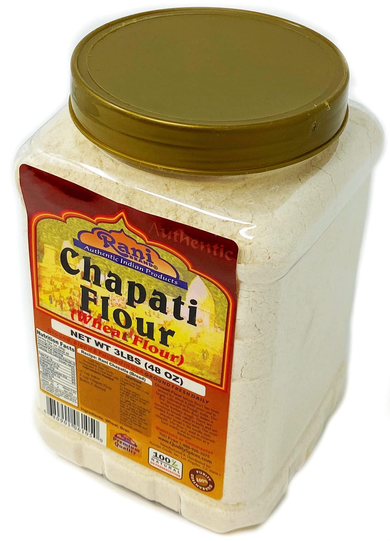 Rani Brand Authentic Indian Products Rani Chapati Flour (100% Pure Whole Wheat Atta), For Making Roti & Indian Breads 48oz (3lbs) 1.36kg PET Jar ~ All Natural | Vegan | No Salt or Colors | NON-GMO | Indian Origin