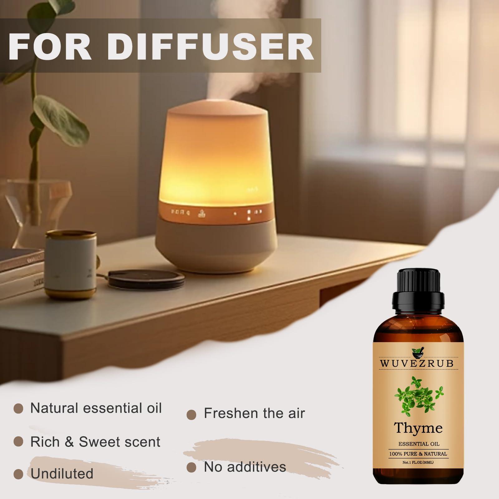 Wuvezrub Thyme Essential Oils Organic, 30ML Pure and Natural Thyme Essential Oil for Aromatherapy Diffuser - Thyme /1 Fl Oz