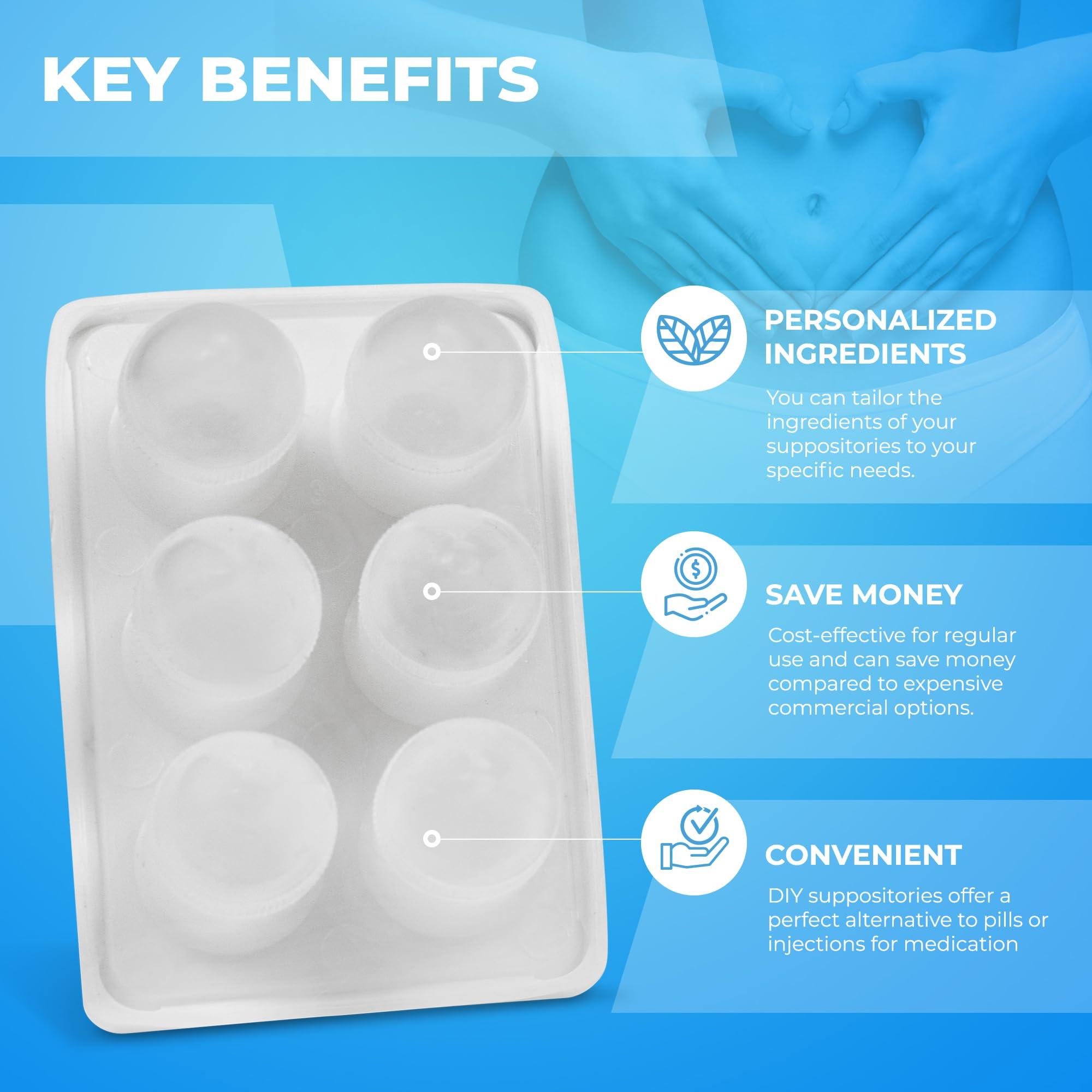Hoxycom Suppository Molds Kit - Made in France, 3 Sizes (1ml, 2ml, 3ml), Reusable Suppositories Mold - 4 Trays